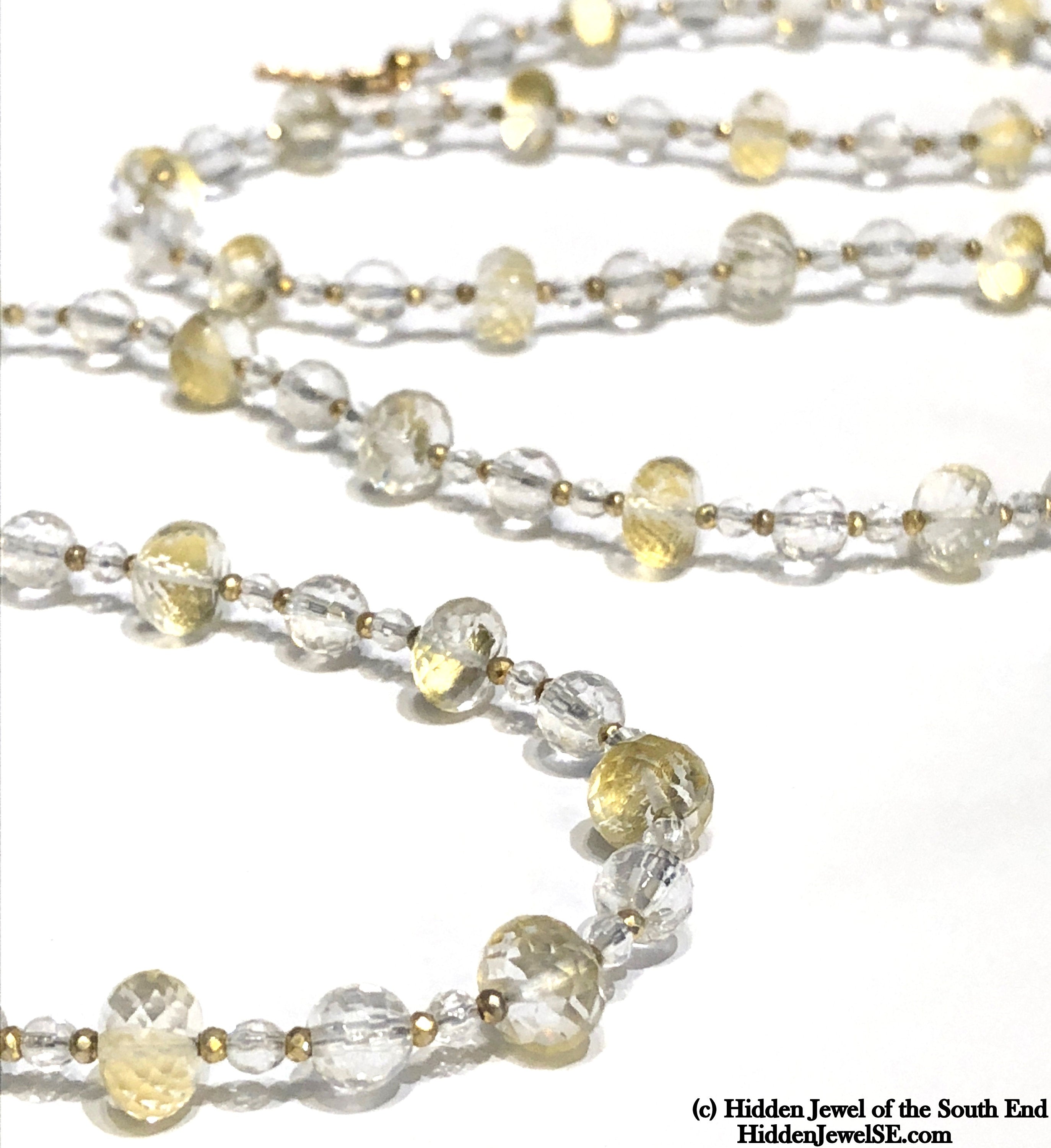 Quartz necklace with Gold flakes and gold filled beads Gemstone Necklace