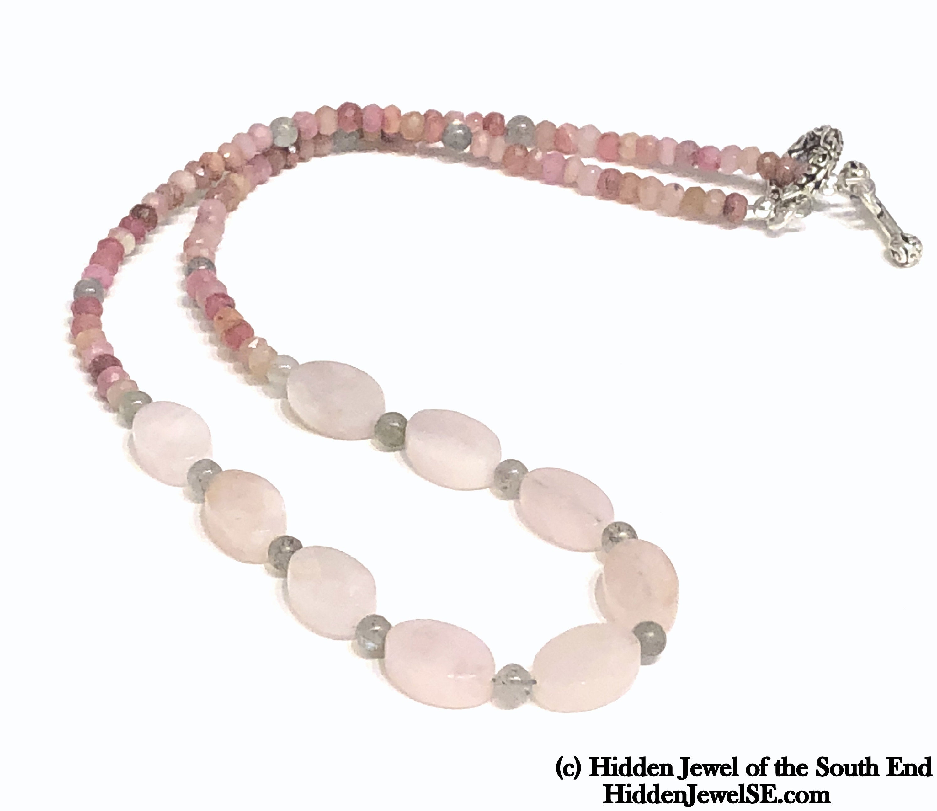 Rhodochrosite, Morganite & Labradorite gemstone necklace