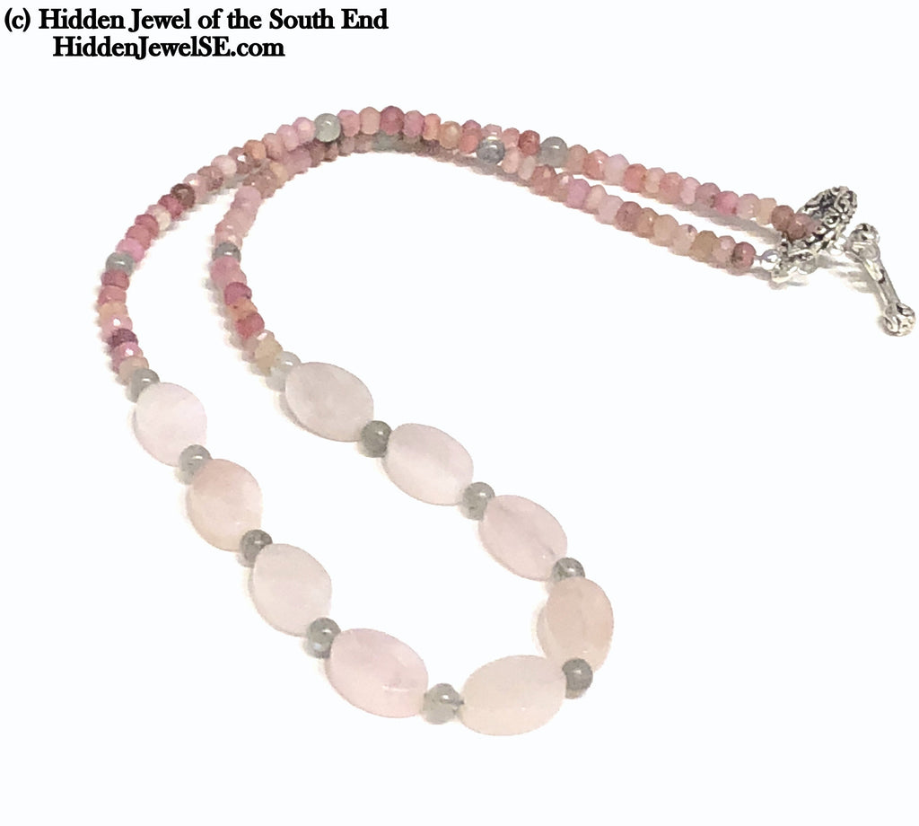 Rhodochrosite, Morganite & Labradorite gemstone necklace