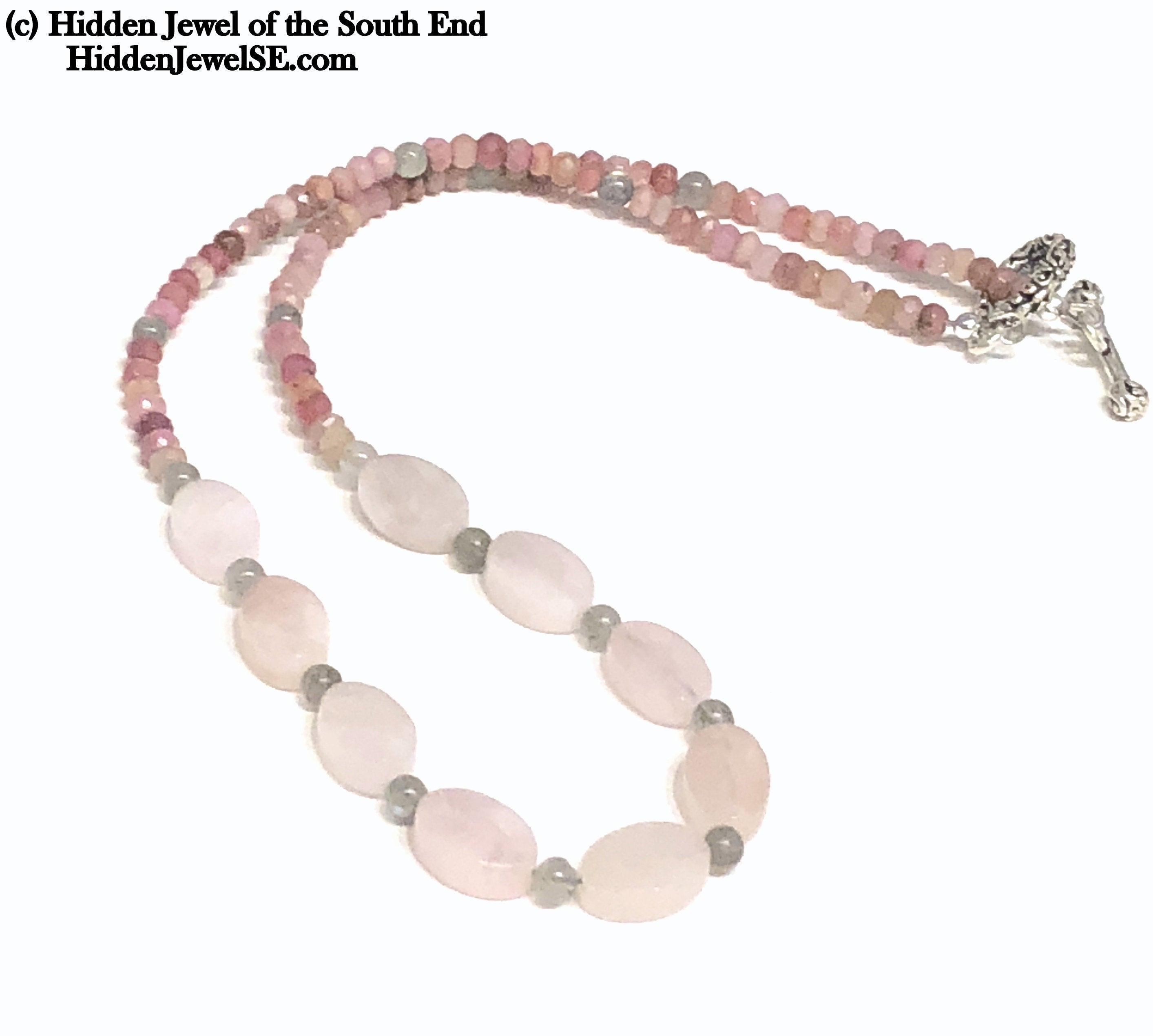 Rhodochrosite, Morganite & Labradorite gemstone necklace