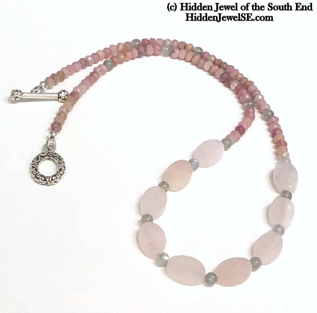 Rhodochrosite, Morganite & Labradorite gemstone necklace