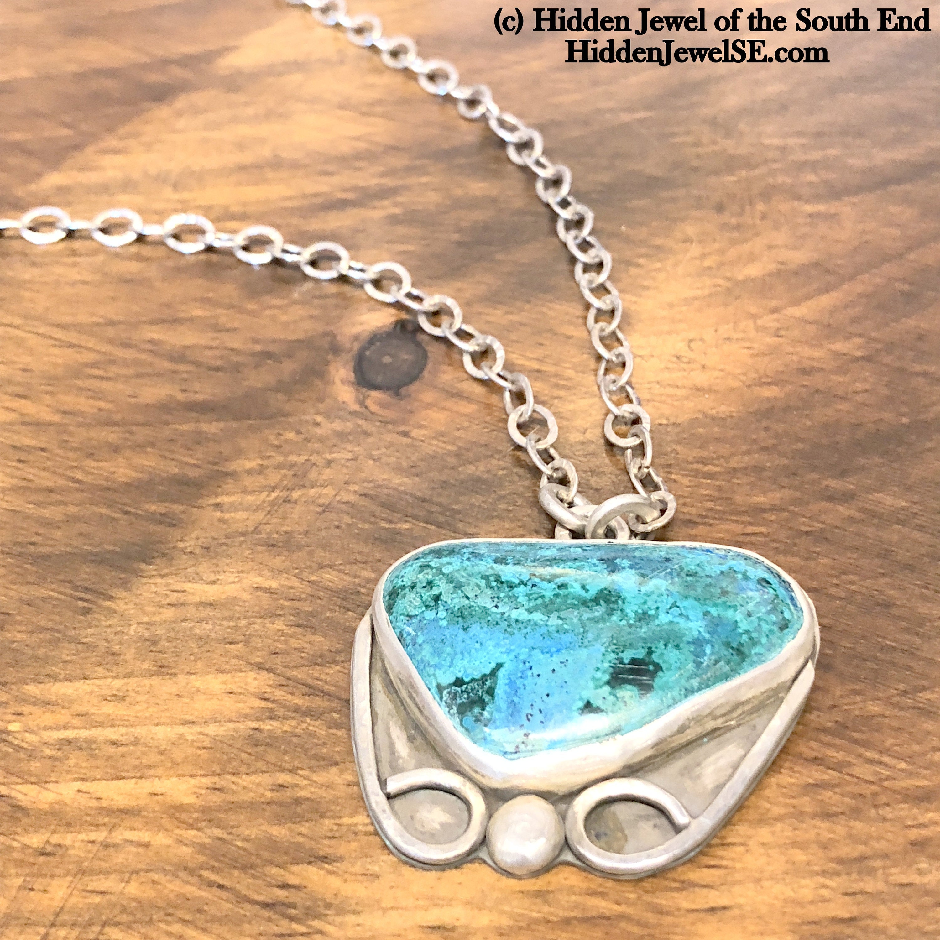 Turquiose Gemstone Necklace with hand forged Sterling silver setting