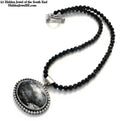 Black Spinel necklace with Dendrictic Opal, Black Tie jewelry