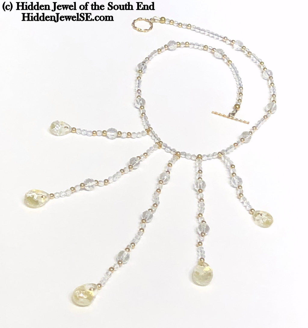 Quartz with Gold flakes and gold filled gemstone necklace, 16.5"