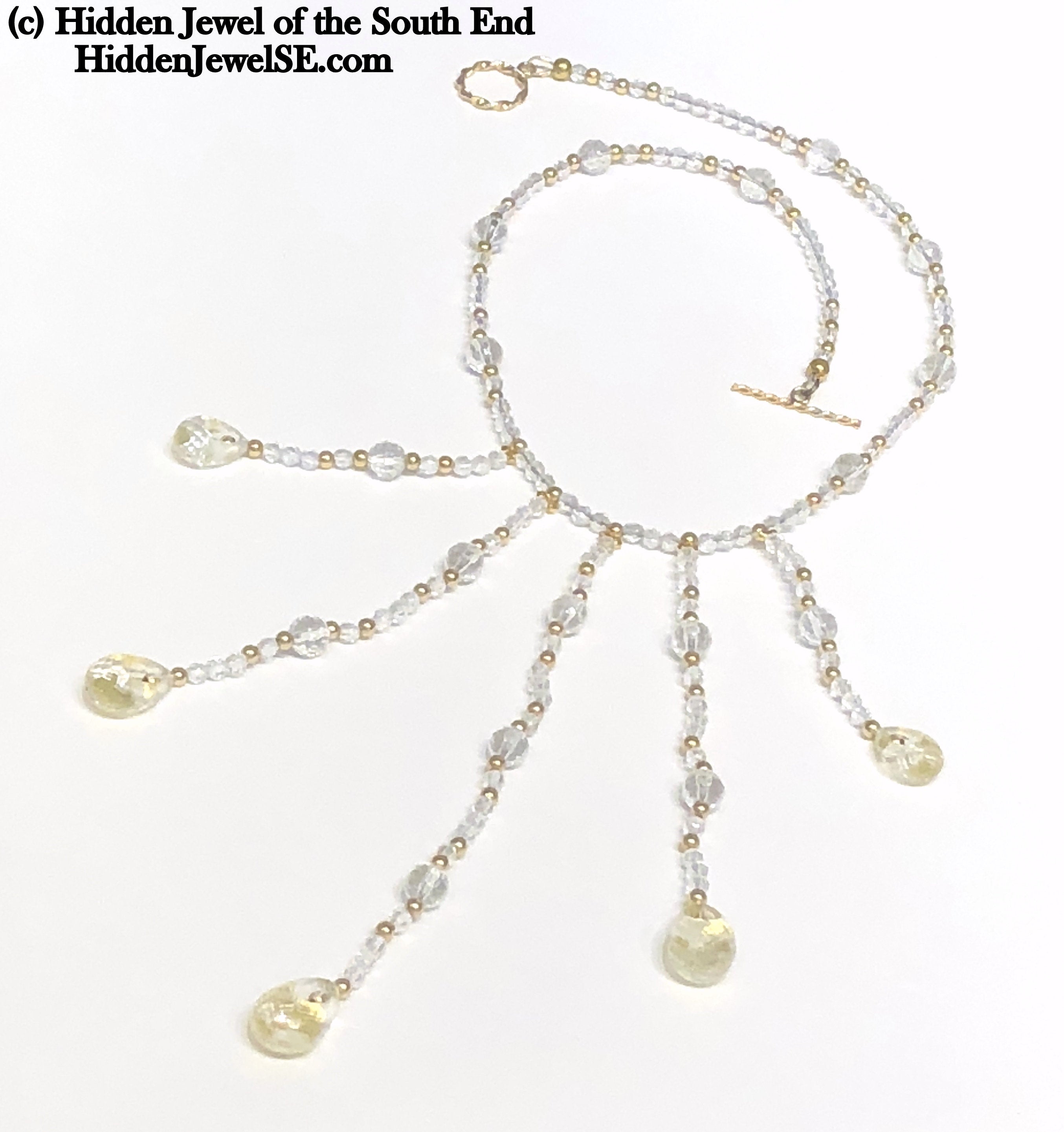 Quartz with Gold flakes and gold filled gemstone necklace, 16.5"