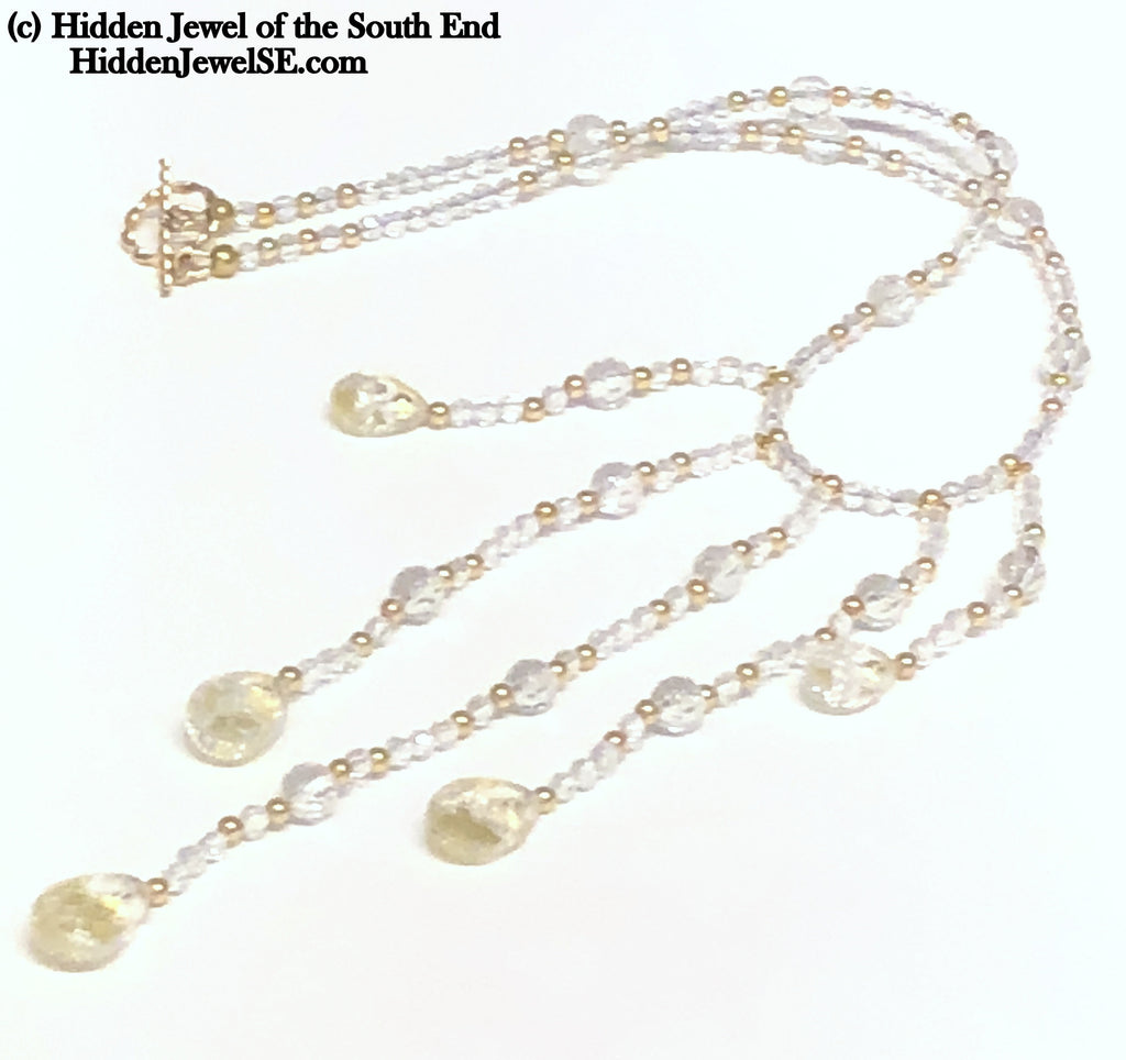 Quartz with Gold flakes and gold filled gemstone necklace, 16.5"