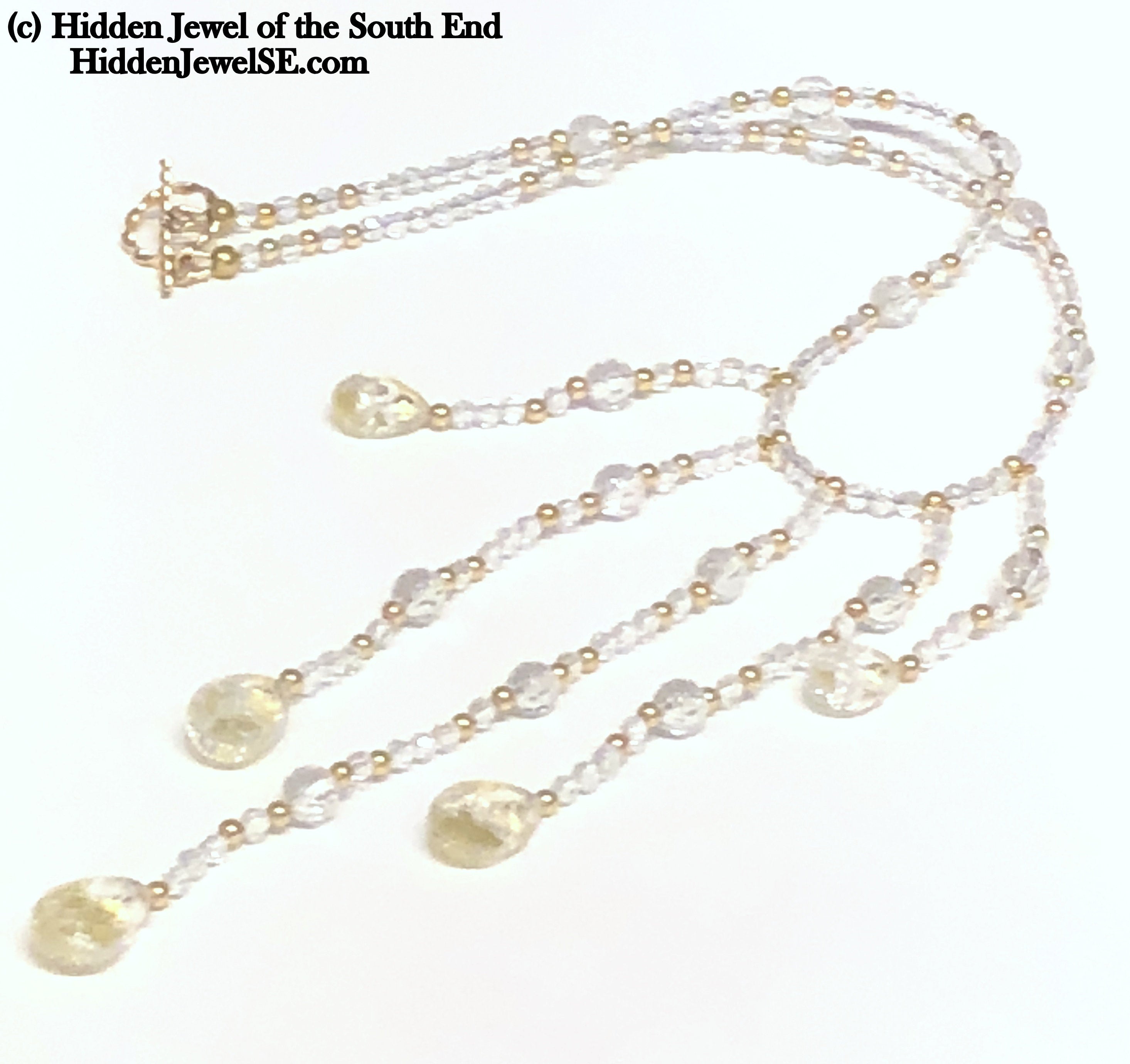 Quartz with Gold flakes and gold filled gemstone necklace, 16.5"