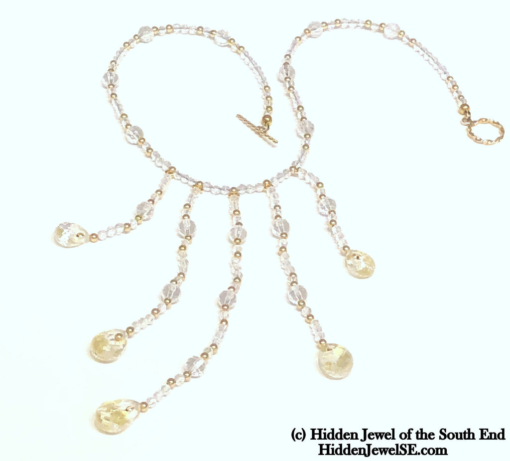 Quartz with Gold flakes and gold filled gemstone necklace, 16.5"
