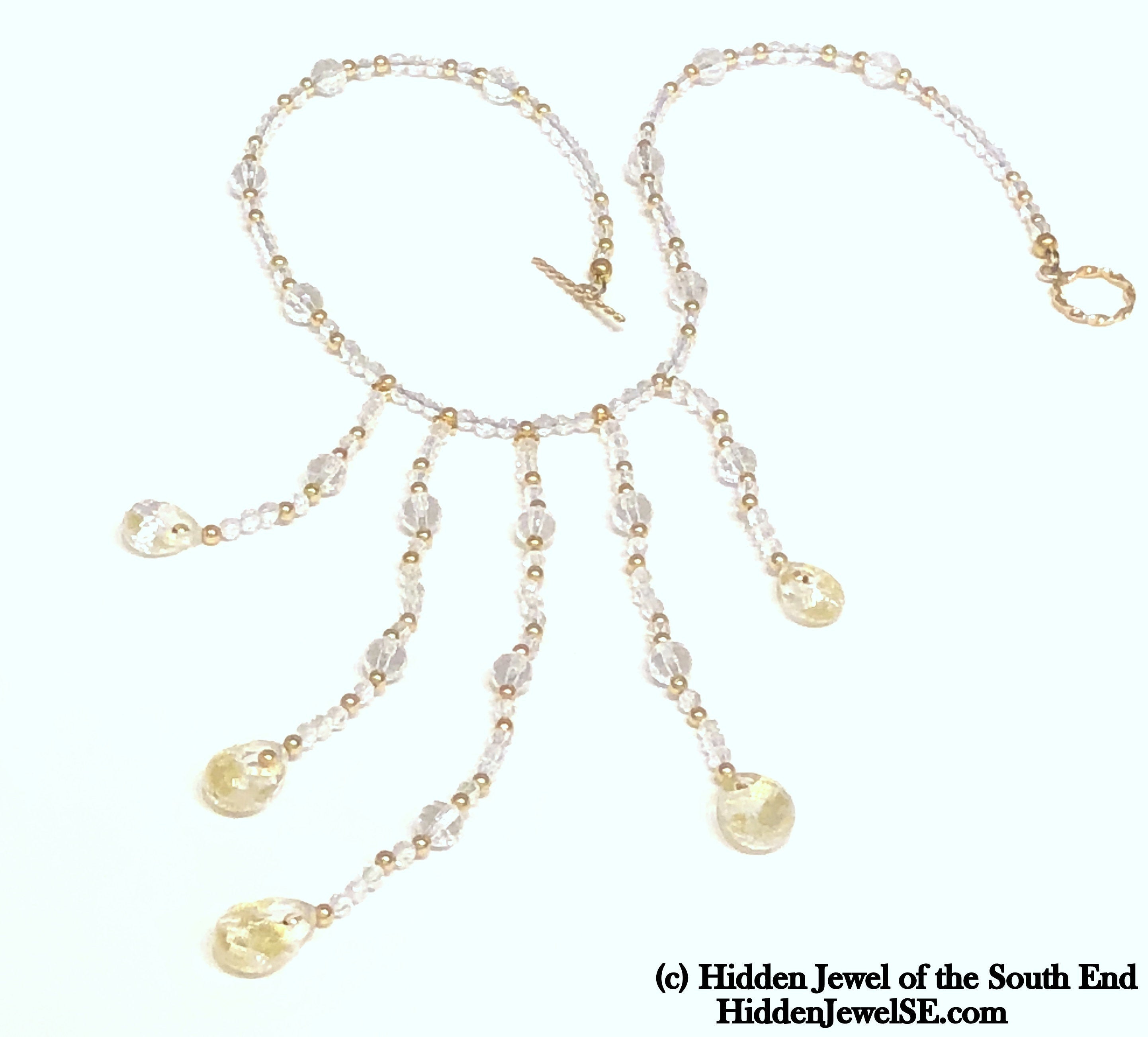 Quartz with Gold flakes and gold filled gemstone necklace, 16.5"