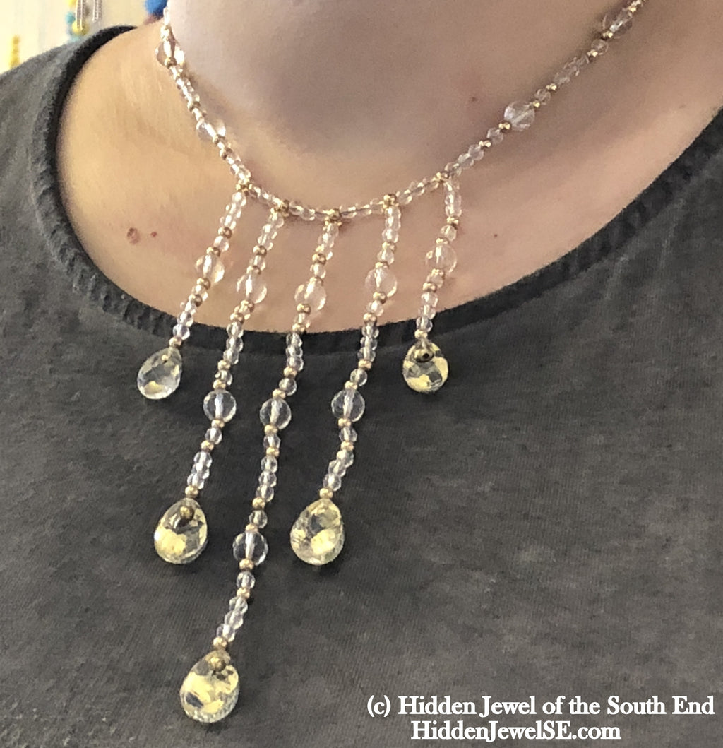 Quartz with Gold flakes and gold filled gemstone necklace, 16.5"