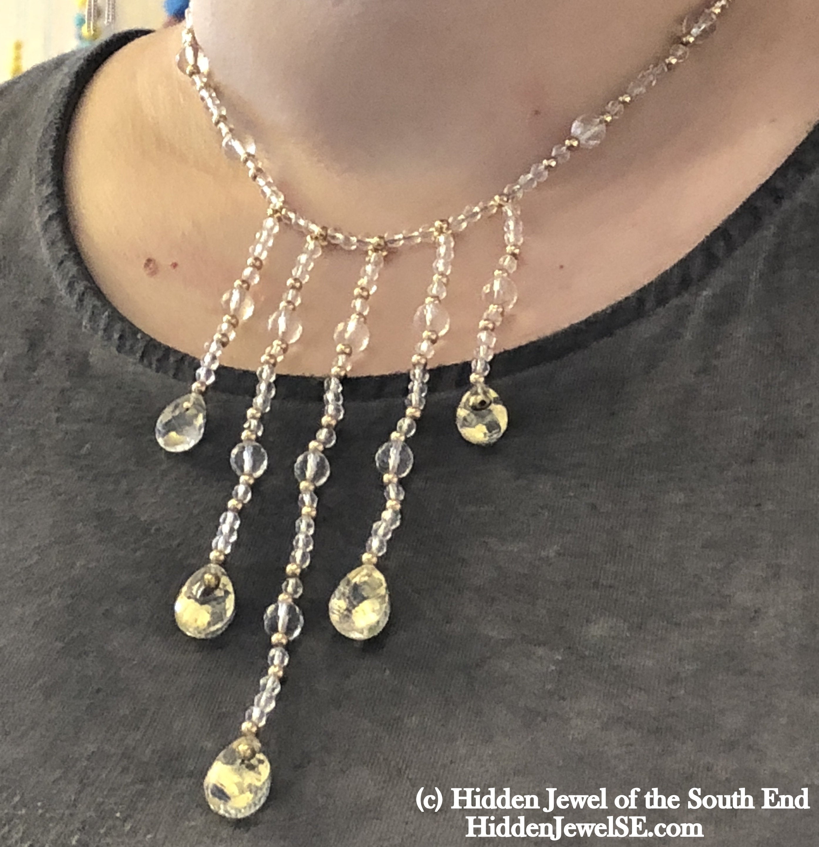 Quartz with Gold flakes and gold filled gemstone necklace, 16.5"