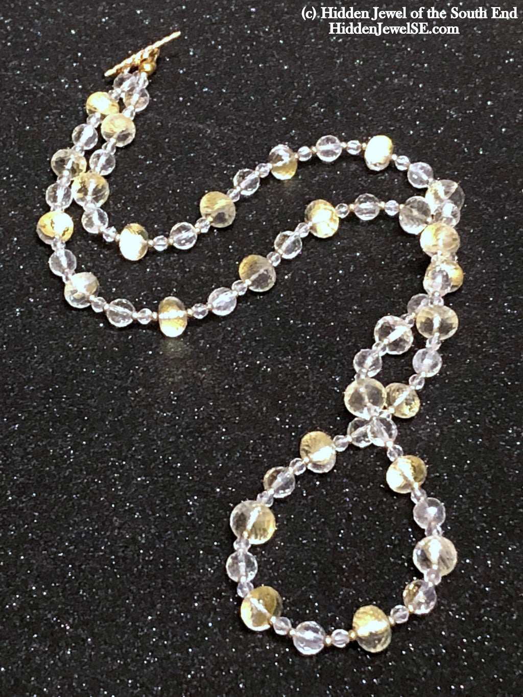 Quartz necklace with Gold flakes and gold filled beads Gemstone Necklace