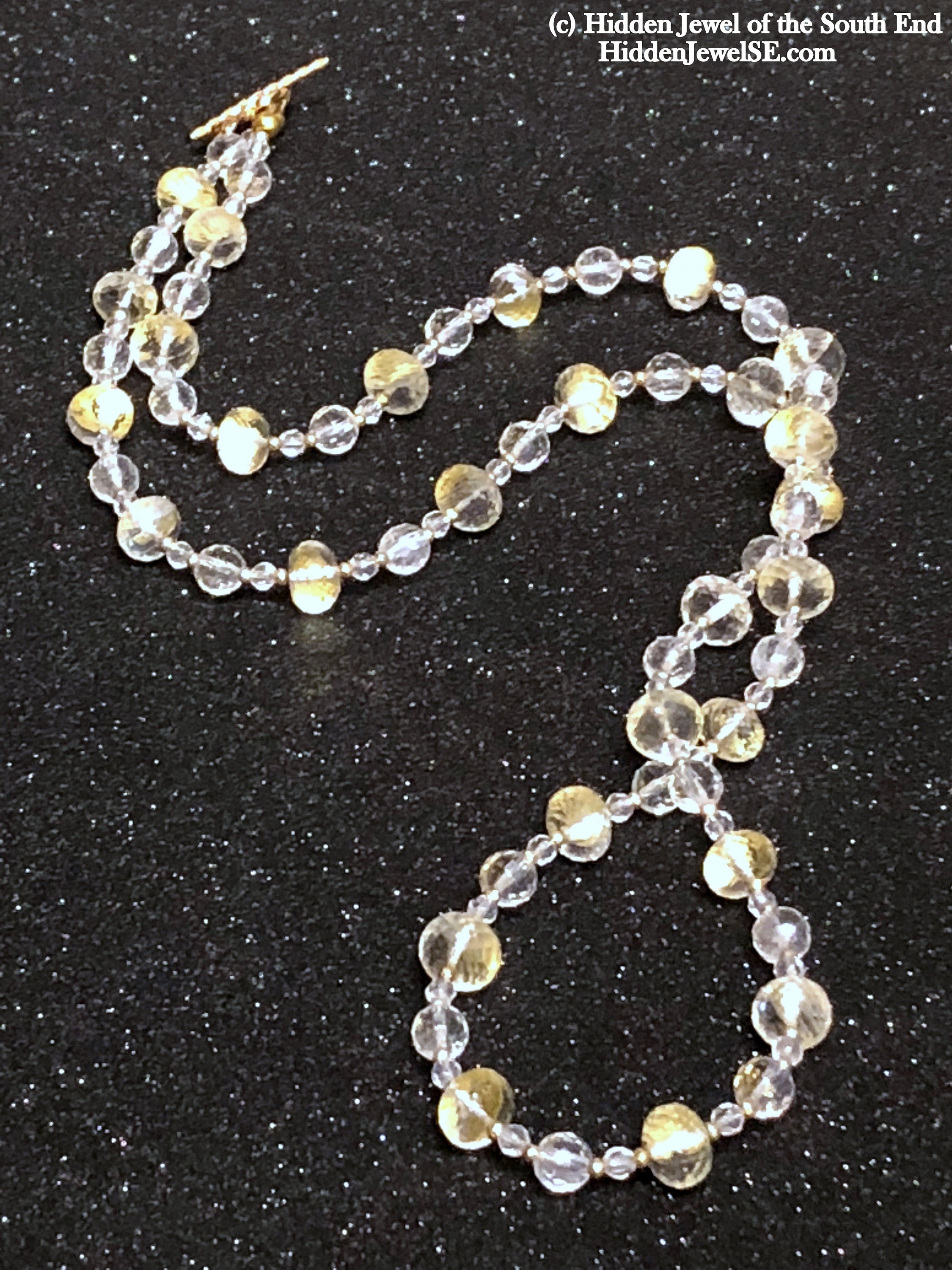 Quartz necklace with Gold flakes and gold filled beads Gemstone Necklace