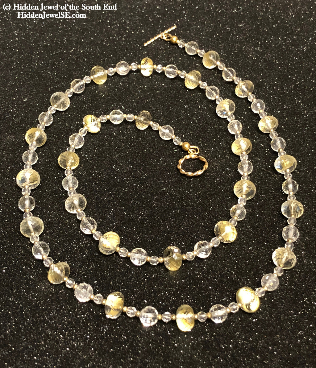 Quartz necklace with Gold flakes and gold filled beads Gemstone Necklace
