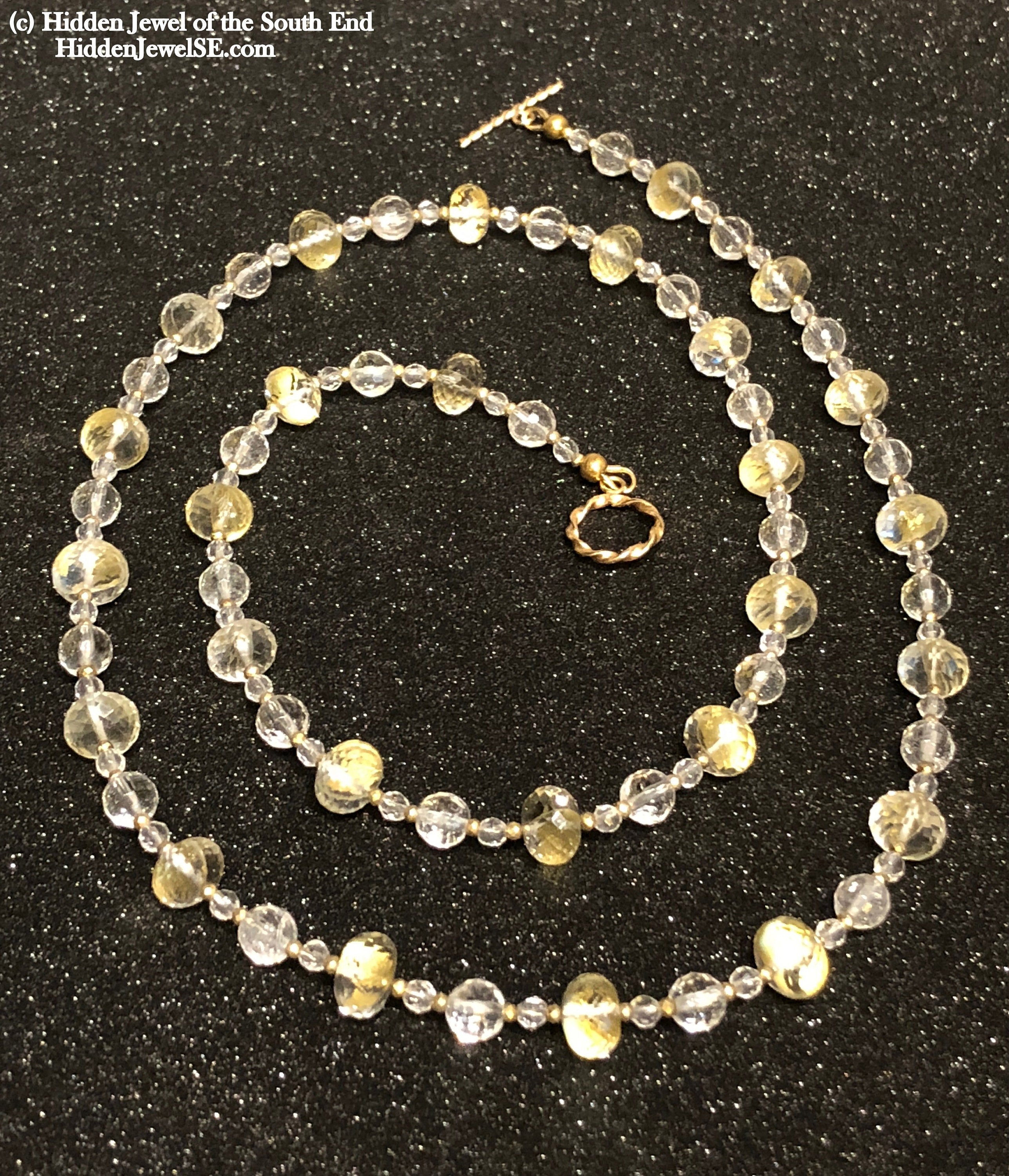 Quartz necklace with Gold flakes and gold filled beads Gemstone Necklace