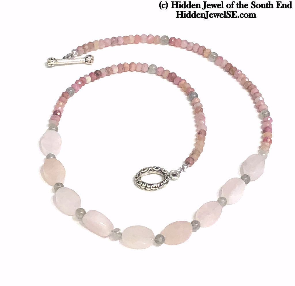 Rhodochrosite, Morganite & Labradorite gemstone necklace