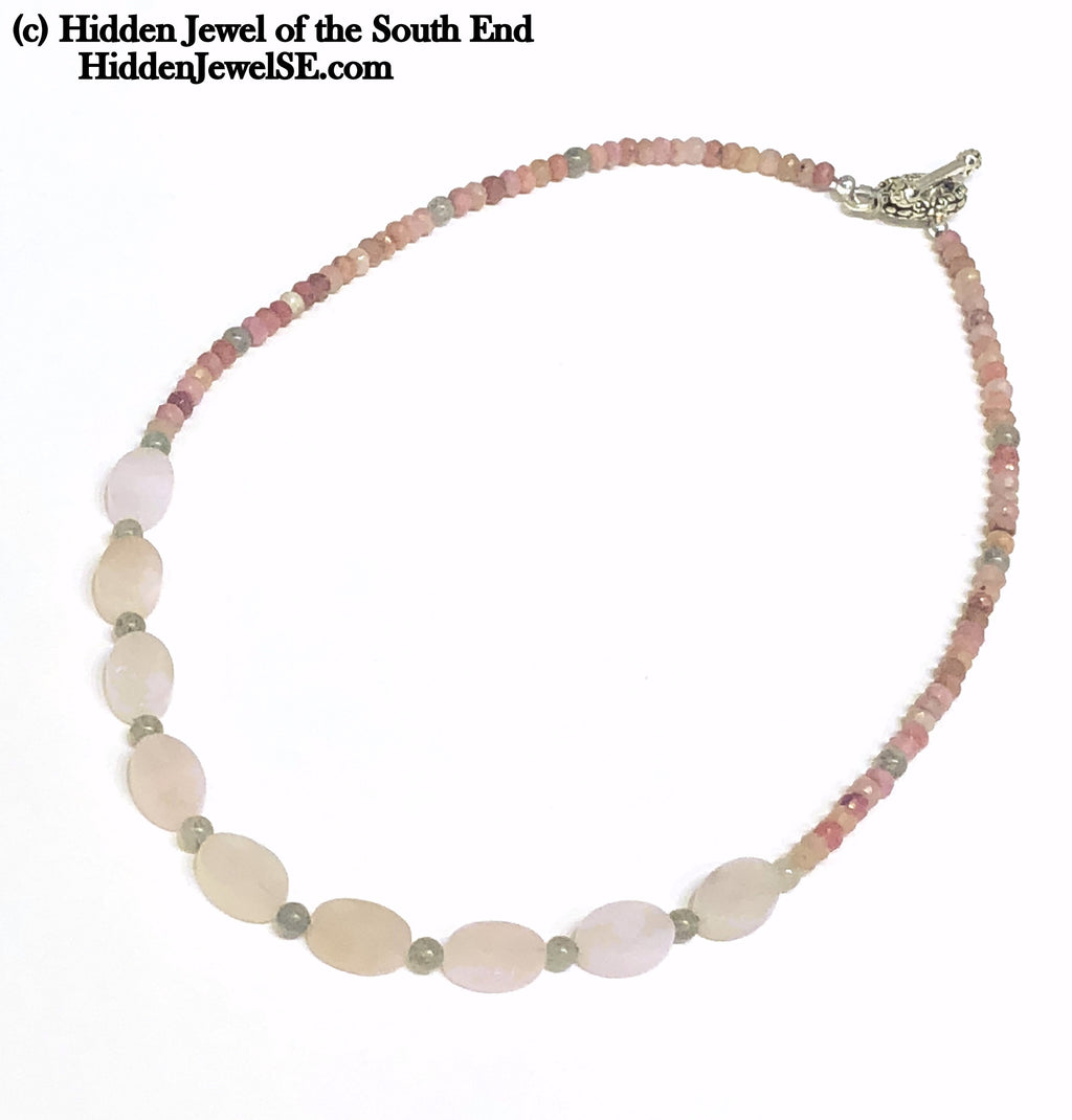 Rhodochrosite, Morganite & Labradorite gemstone necklace