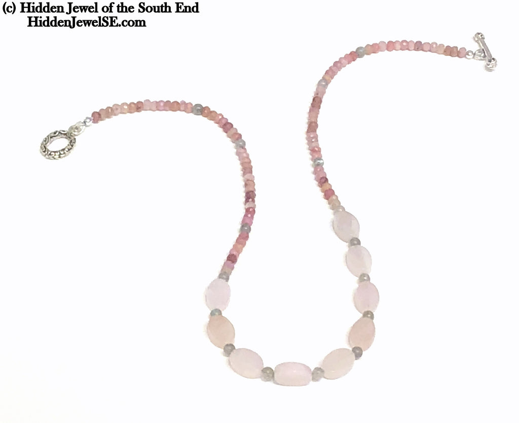 Rhodochrosite, Morganite & Labradorite gemstone necklace