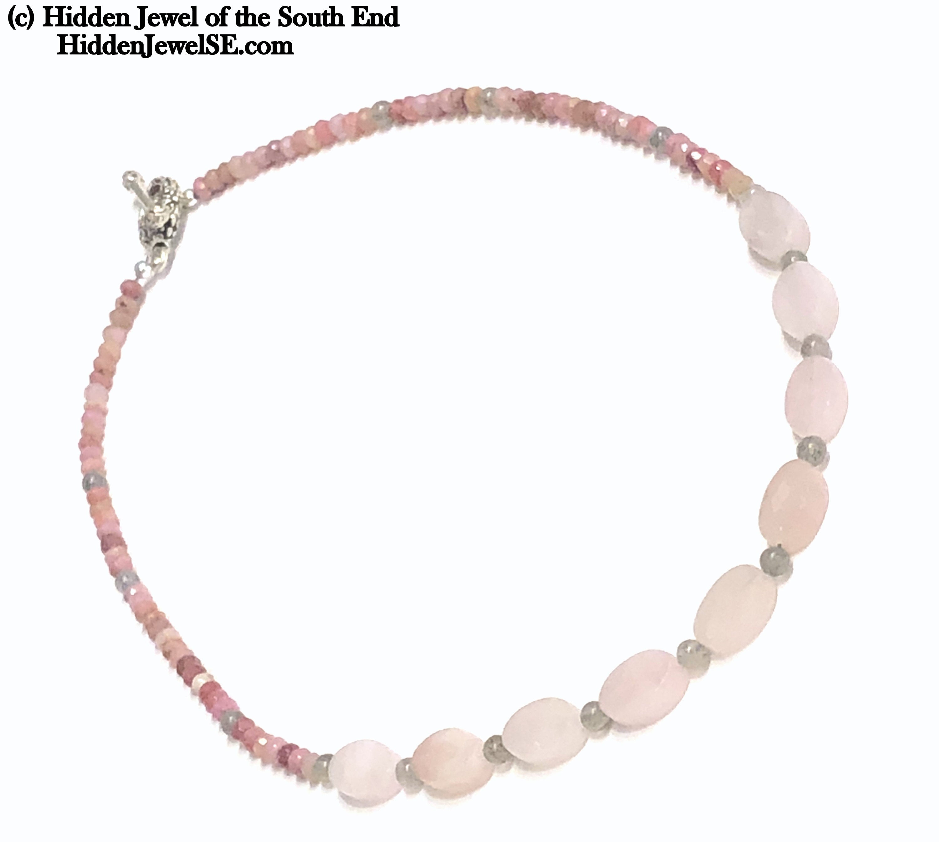 Rhodochrosite, Morganite & Labradorite gemstone necklace
