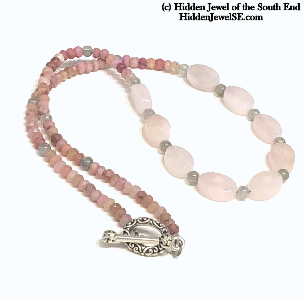 Rhodochrosite, Morganite & Labradorite gemstone necklace