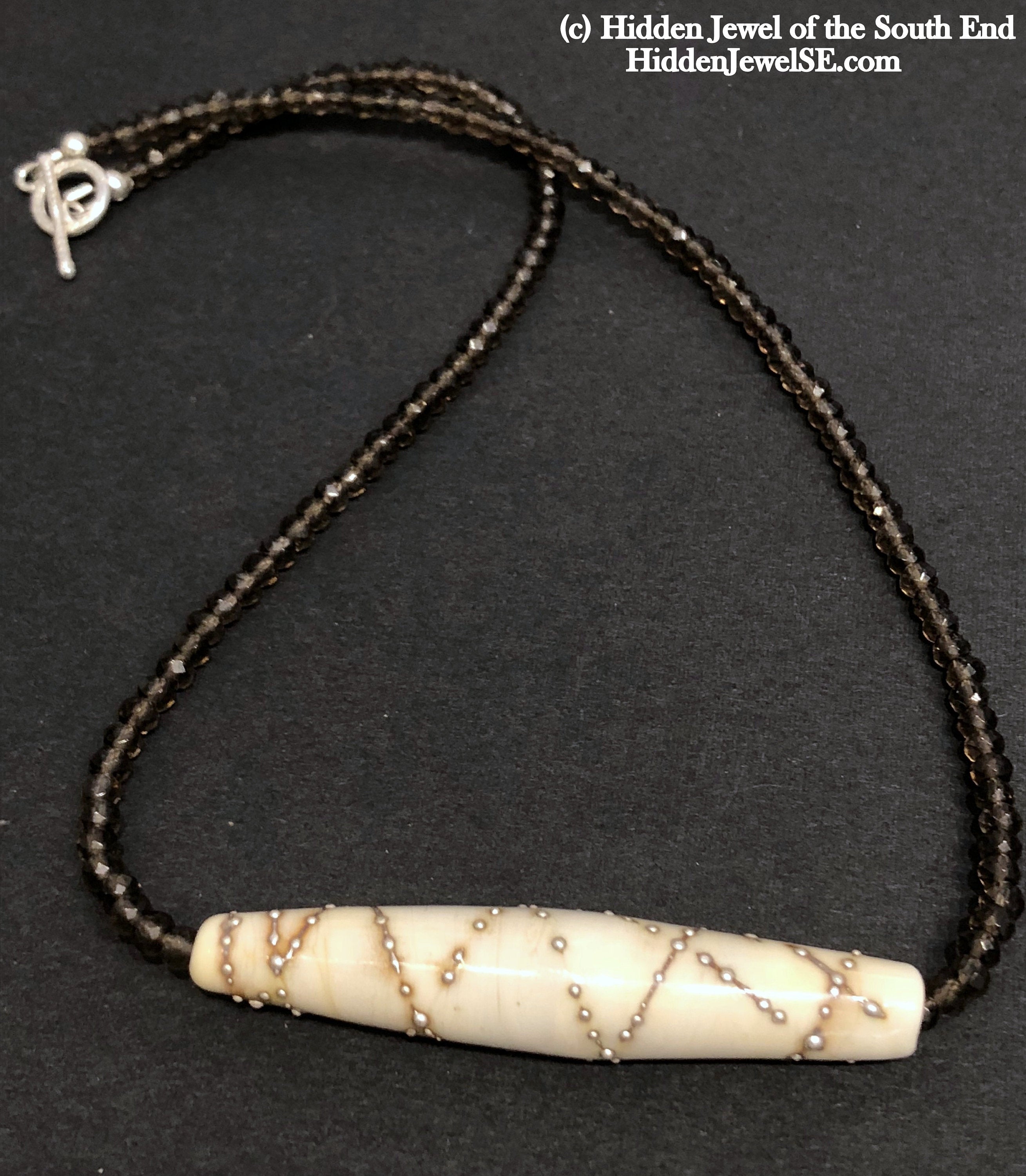 Single strand faceted Smokey Quartz Necklace with Lamp-work Glass centerpiece