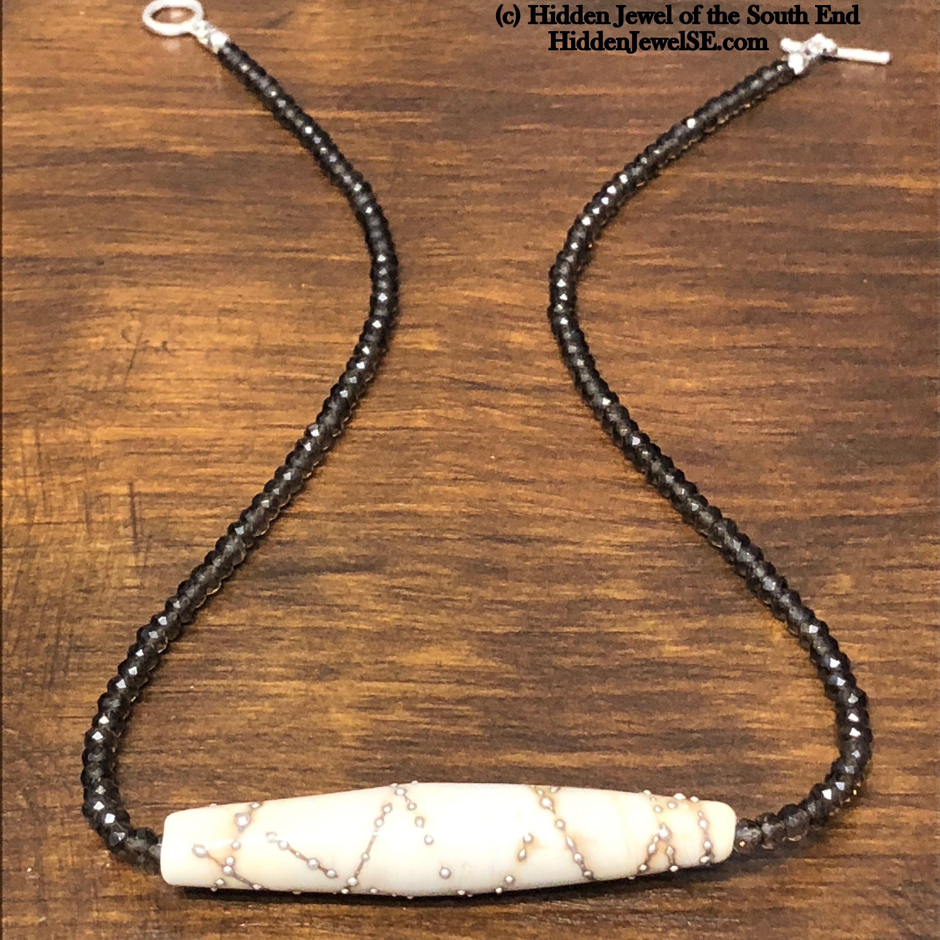Single strand faceted Smokey Quartz Necklace with Lamp-work Glass centerpiece