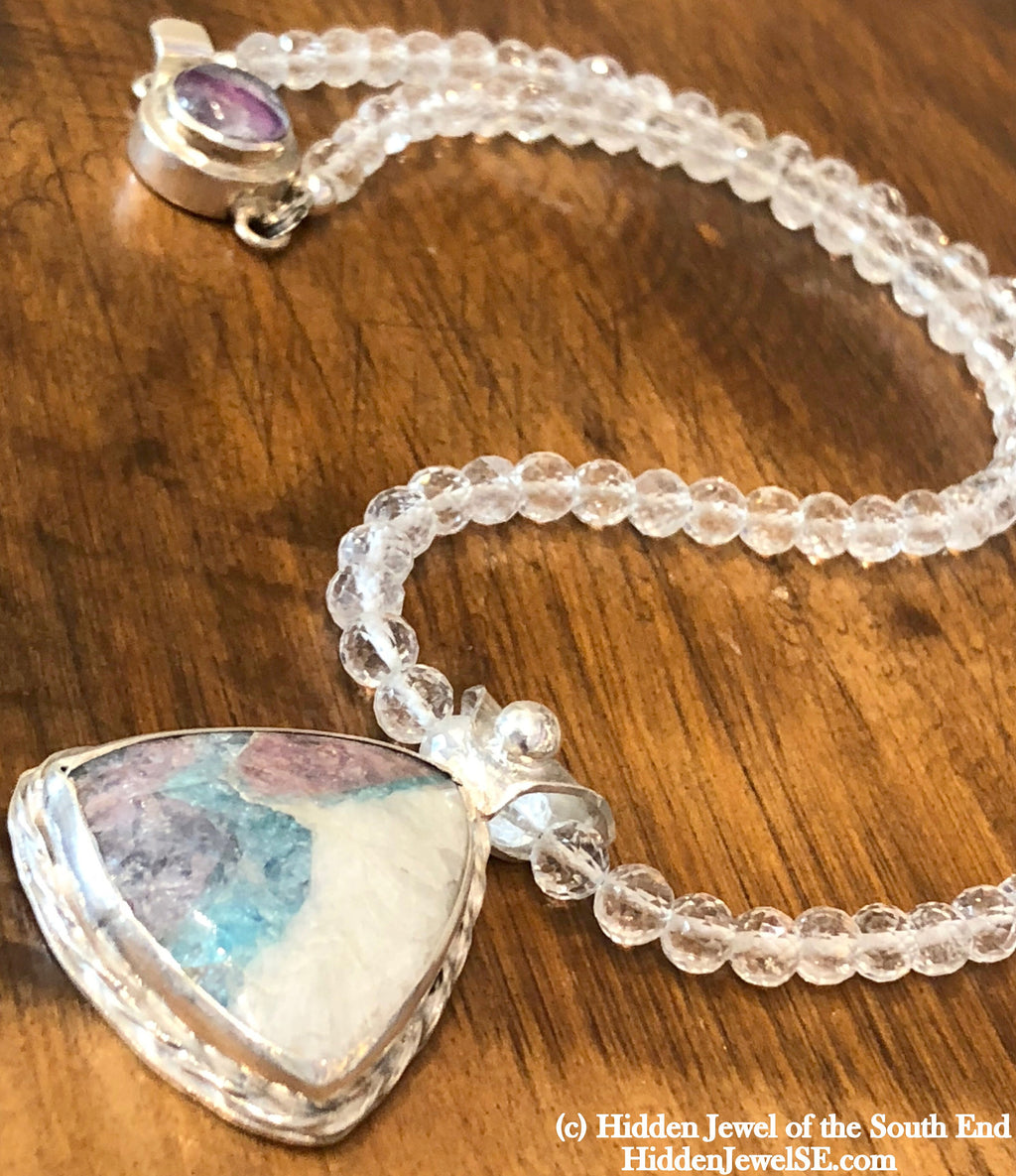 Parabia Tourmaline pendant necklace featuring white topaz and sterling setting