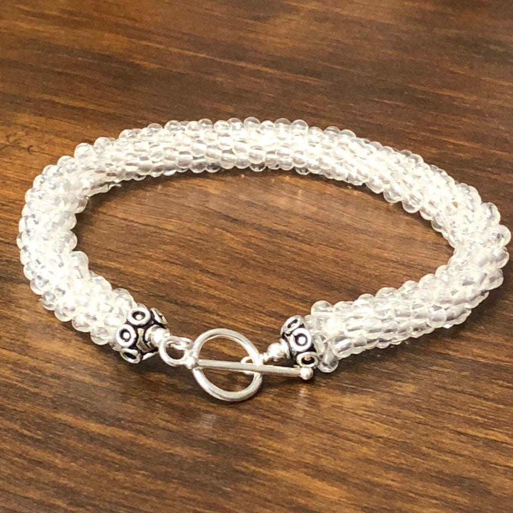 Clear Quartz gemstone crocheted bracelet, Jewelry