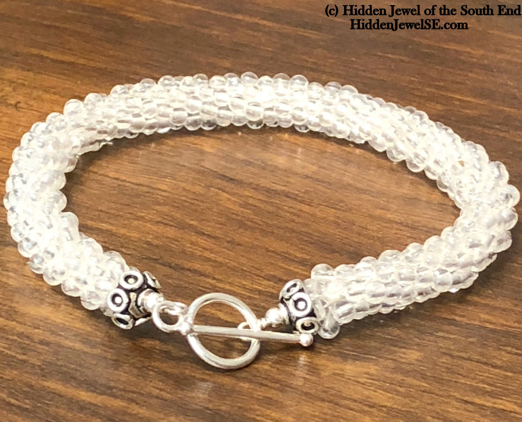 Clear Quartz gemstone crocheted bracelet, Jewelry