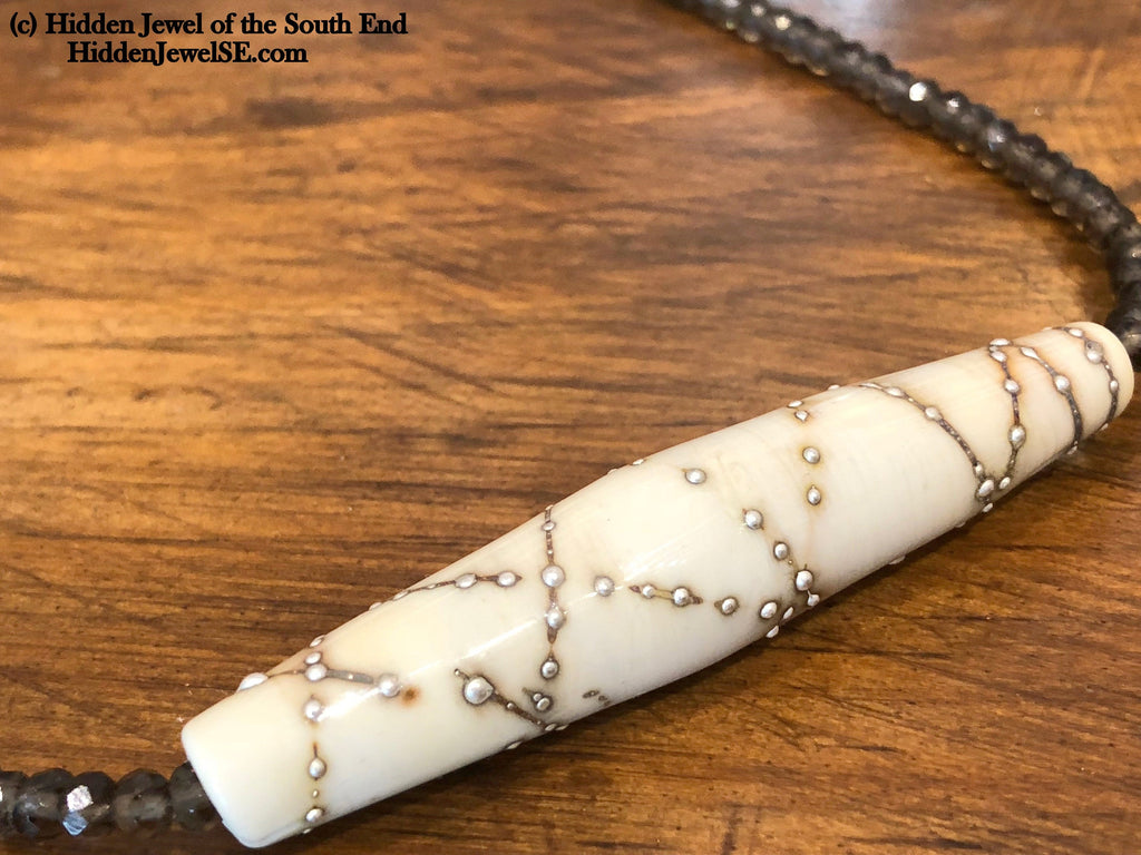 Single strand faceted Smokey Quartz Necklace with Lamp-work Glass centerpiece
