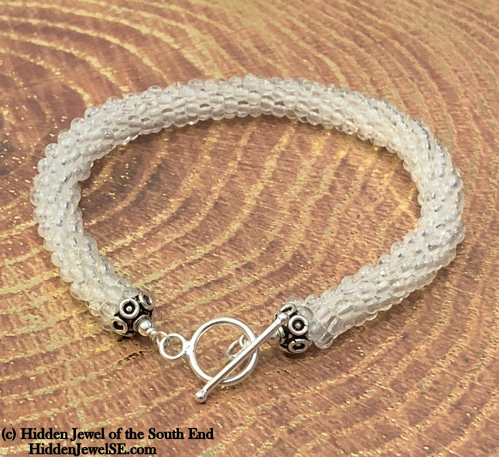 Clear Quartz gemstone crocheted bracelet, Jewelry