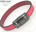 Hot pink Leather flat bangle with magnetic black pave crystal clasp, size 7