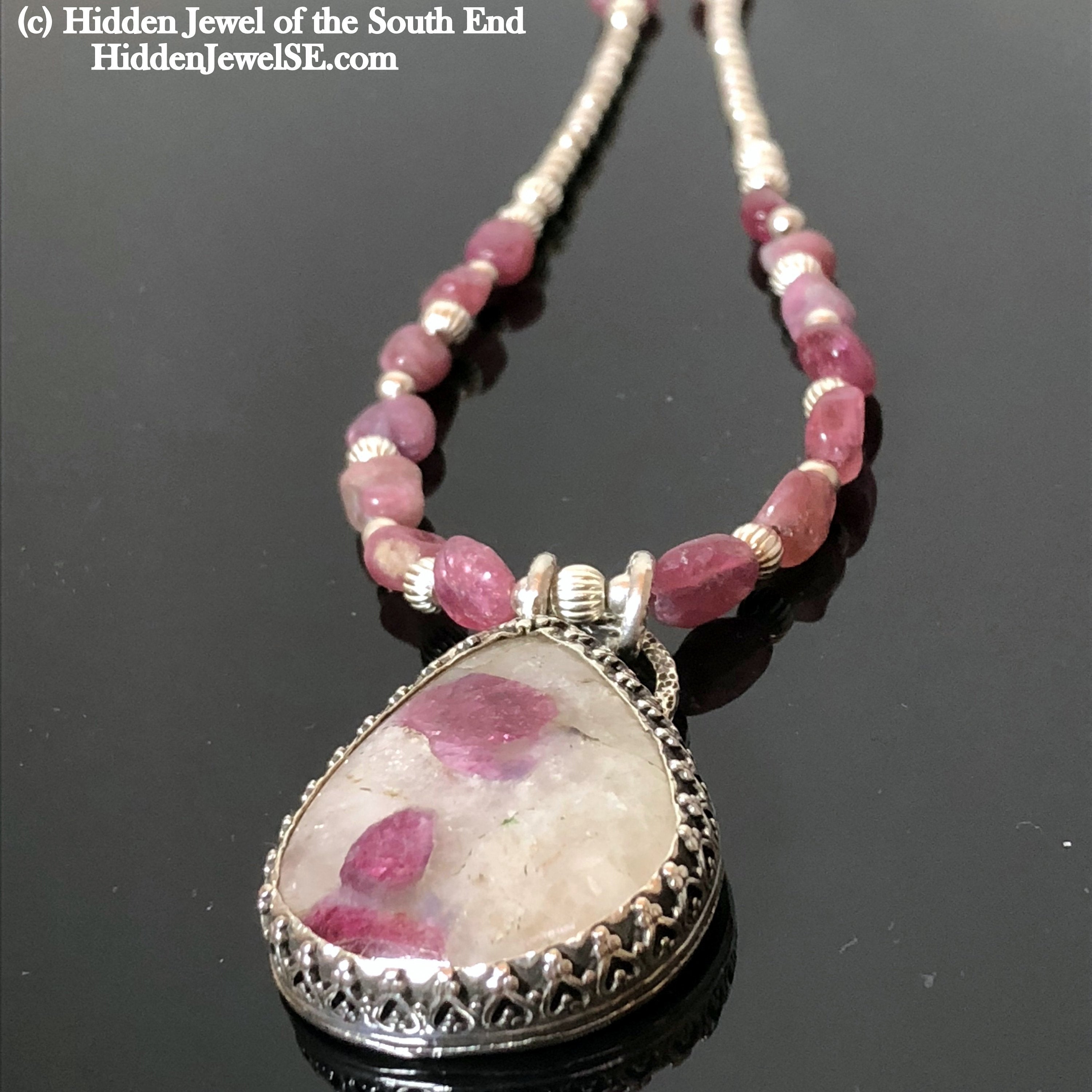 Namibian tourmaline in white quartz pendant neclace with Sterling Silver setting