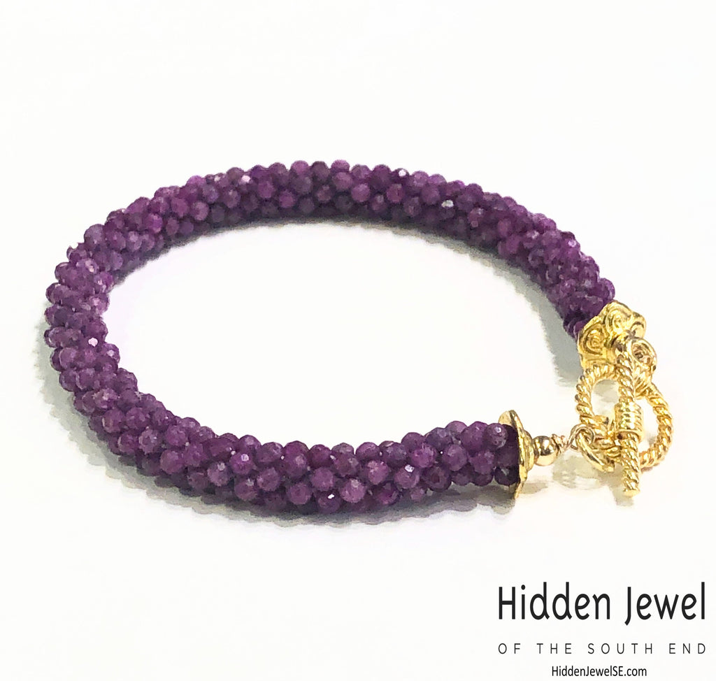 Ruby Gemstone Crocheted Bracelet, jewelry
