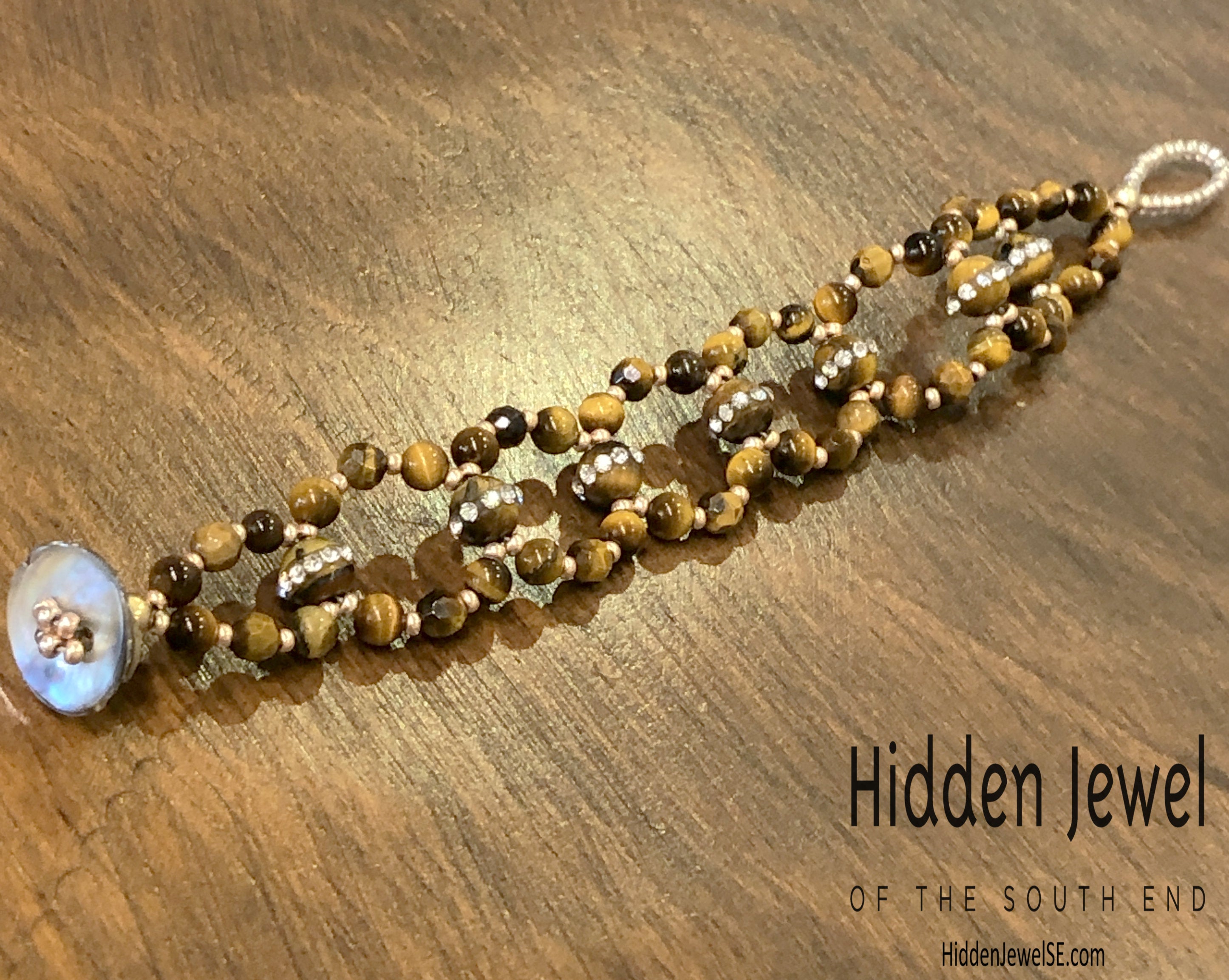 Tiger Eye Cross Weave Bracelet, Tiger Eye bracelet with CZ's, size 6''
