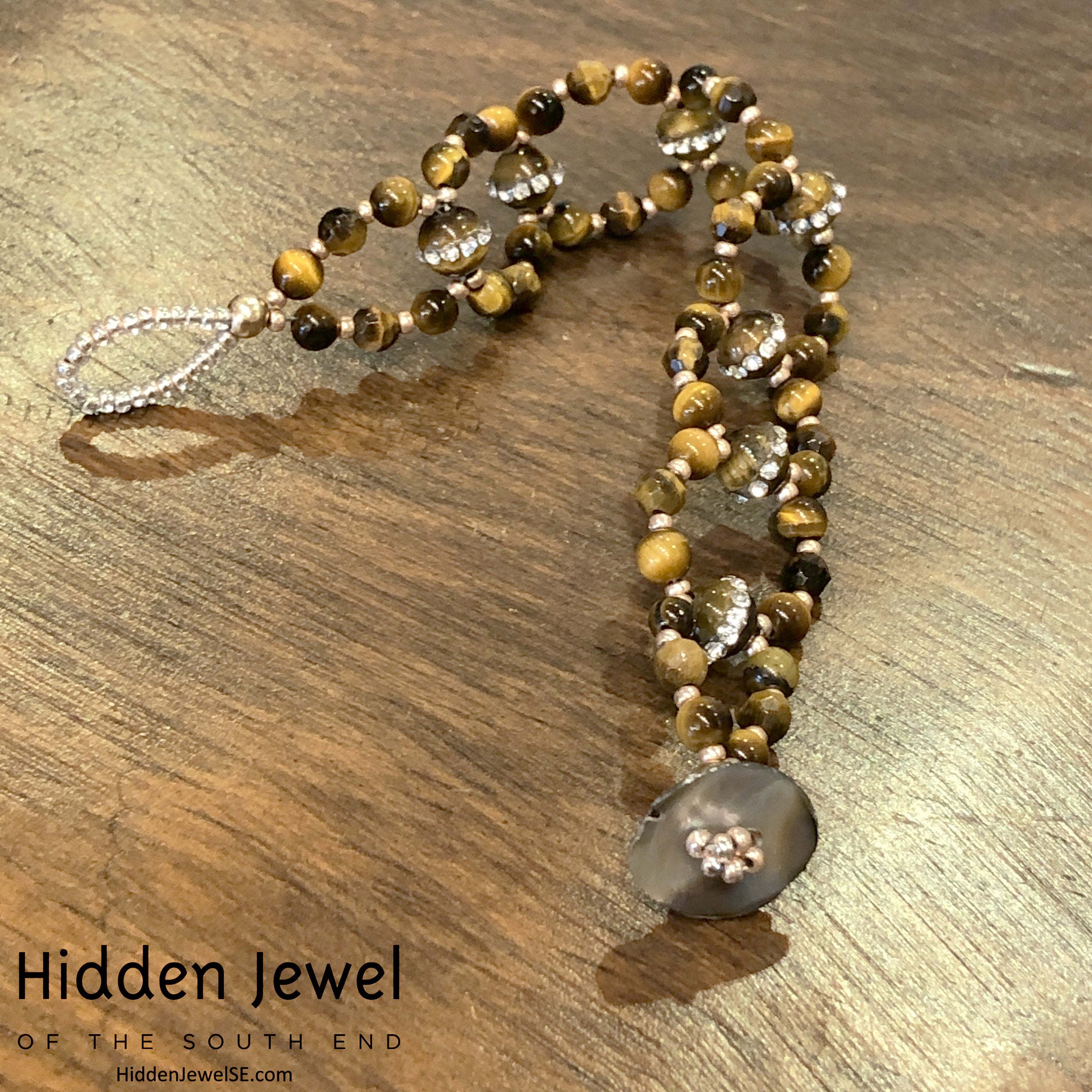 Tiger Eye Cross Weave Bracelet, Tiger Eye bracelet with CZ's, size 6''