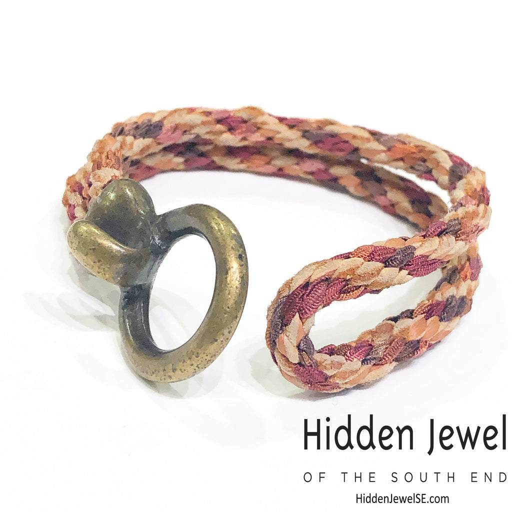 Brown Kumihimo Braided bracelet with brass hook clasp, sz 6.75