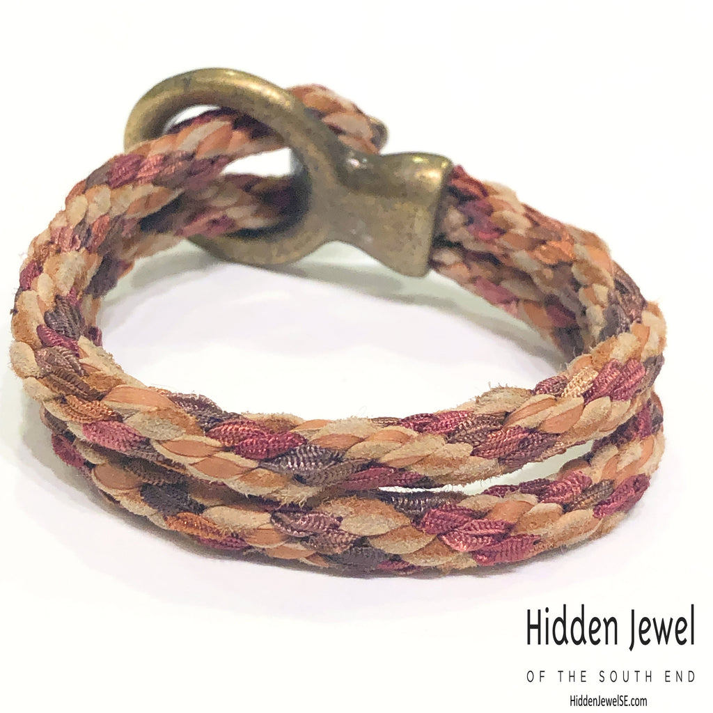 Brown Kumihimo Braided bracelet with brass hook clasp, sz 6.75