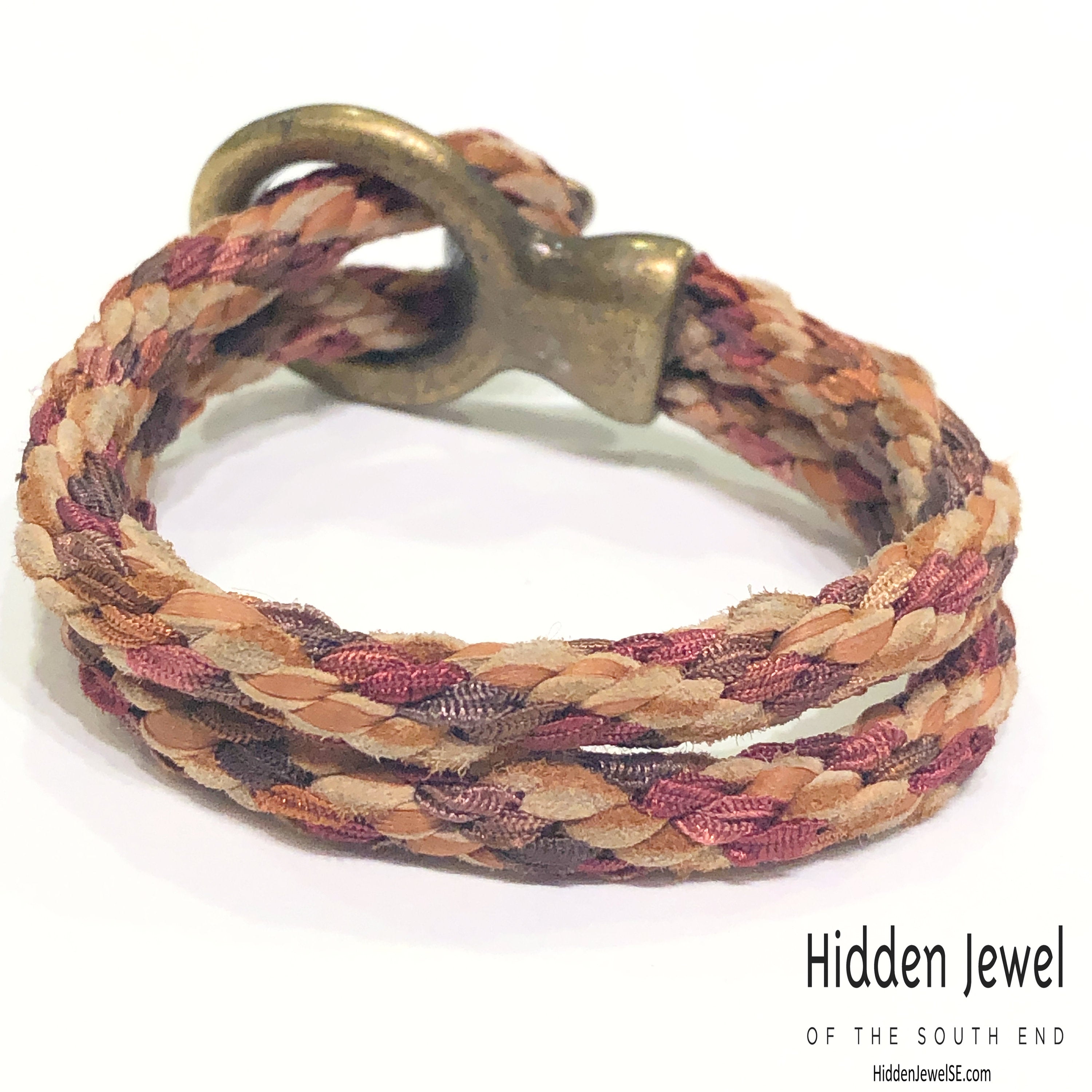 Brown Kumihimo Braided bracelet with brass hook clasp, sz 6.75