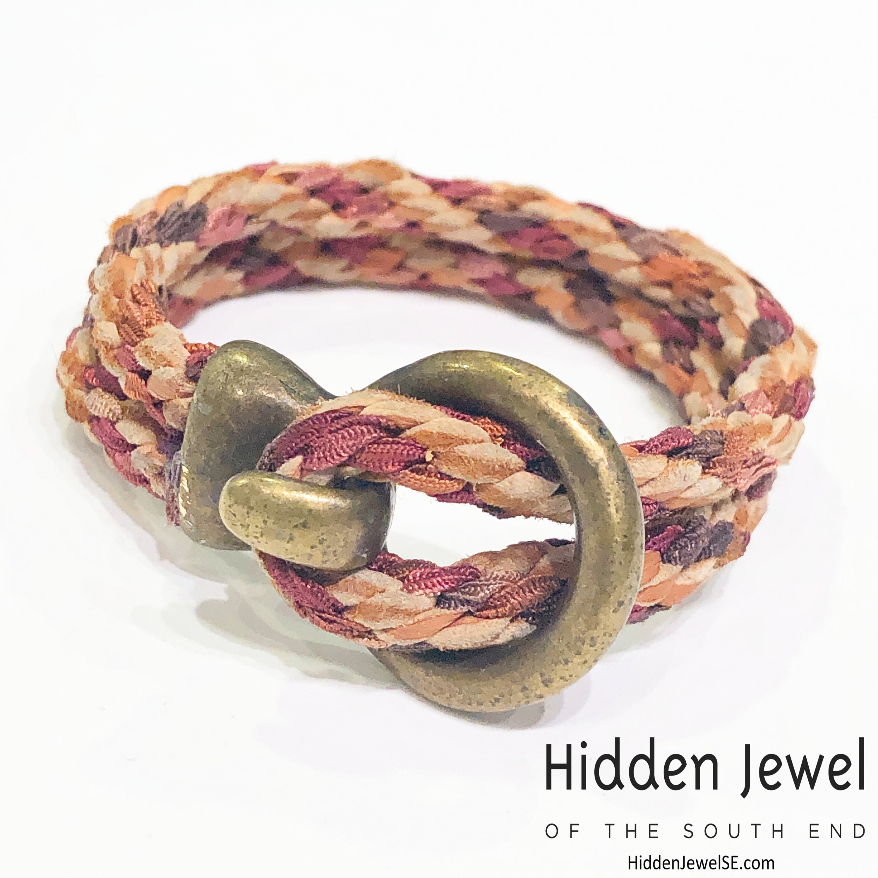 Brown Kumihimo Braided bracelet with brass hook clasp, sz 6.75