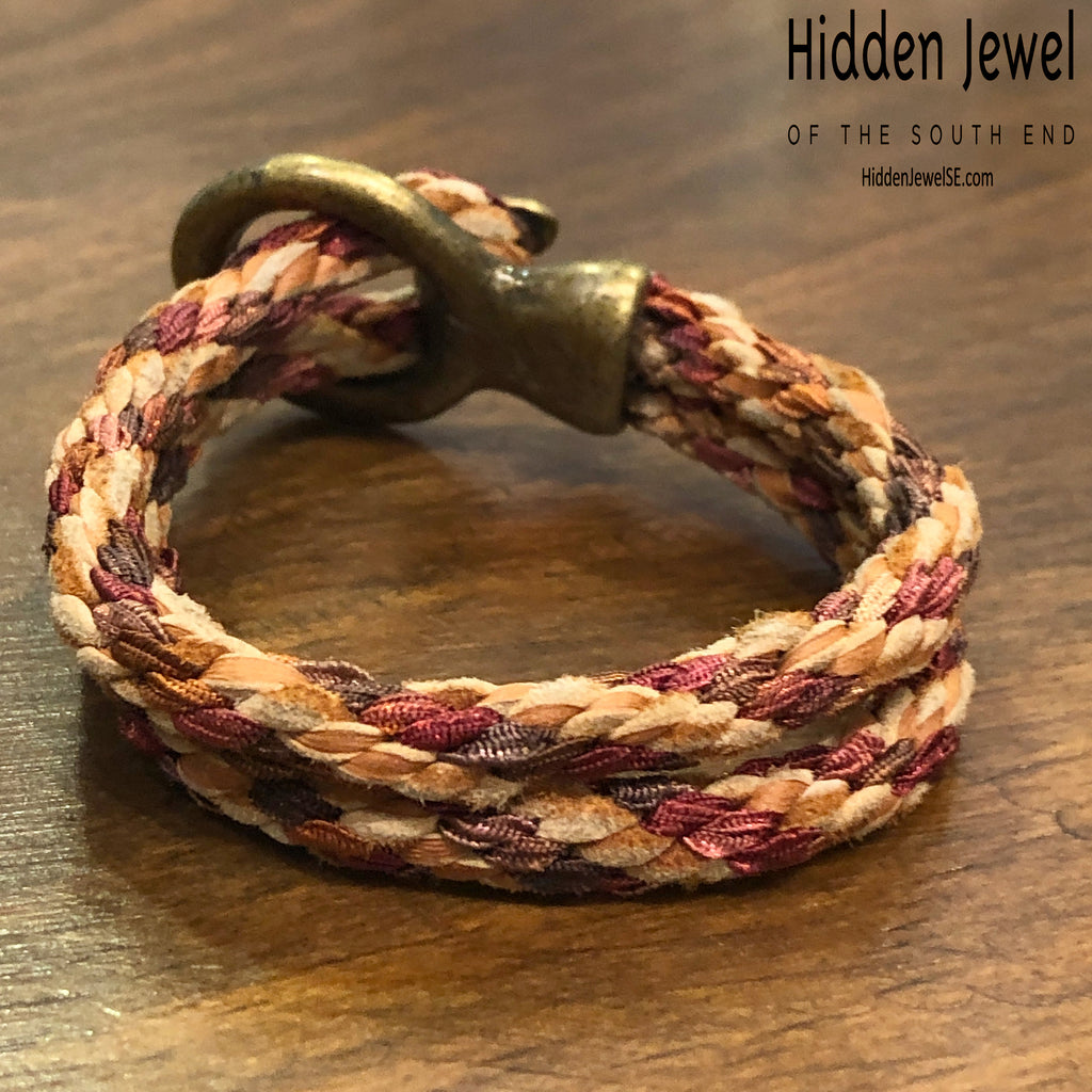 Brown Kumihimo Braided bracelet with brass hook clasp, sz 6.75
