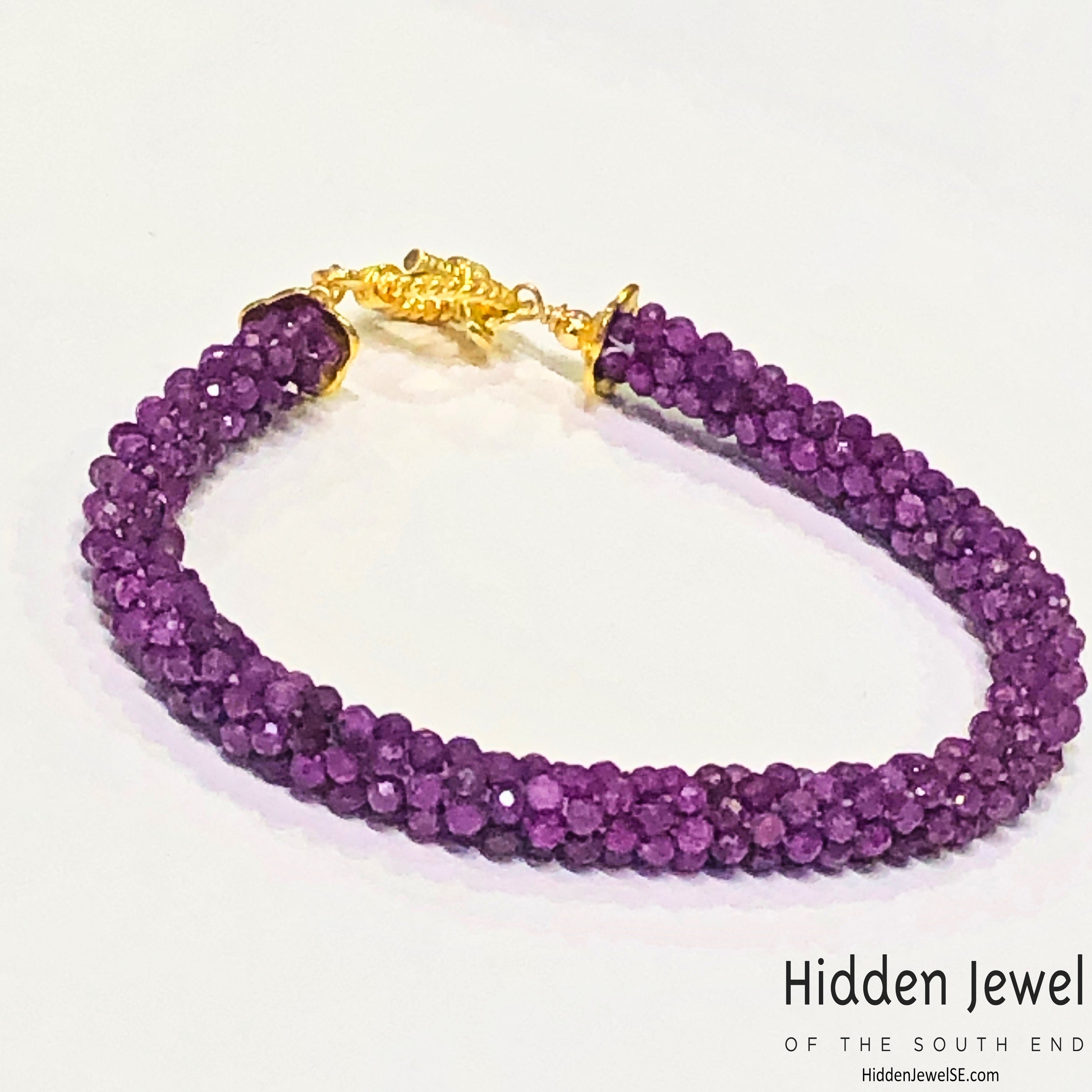 Ruby Gemstone Crocheted Bracelet, jewelry
