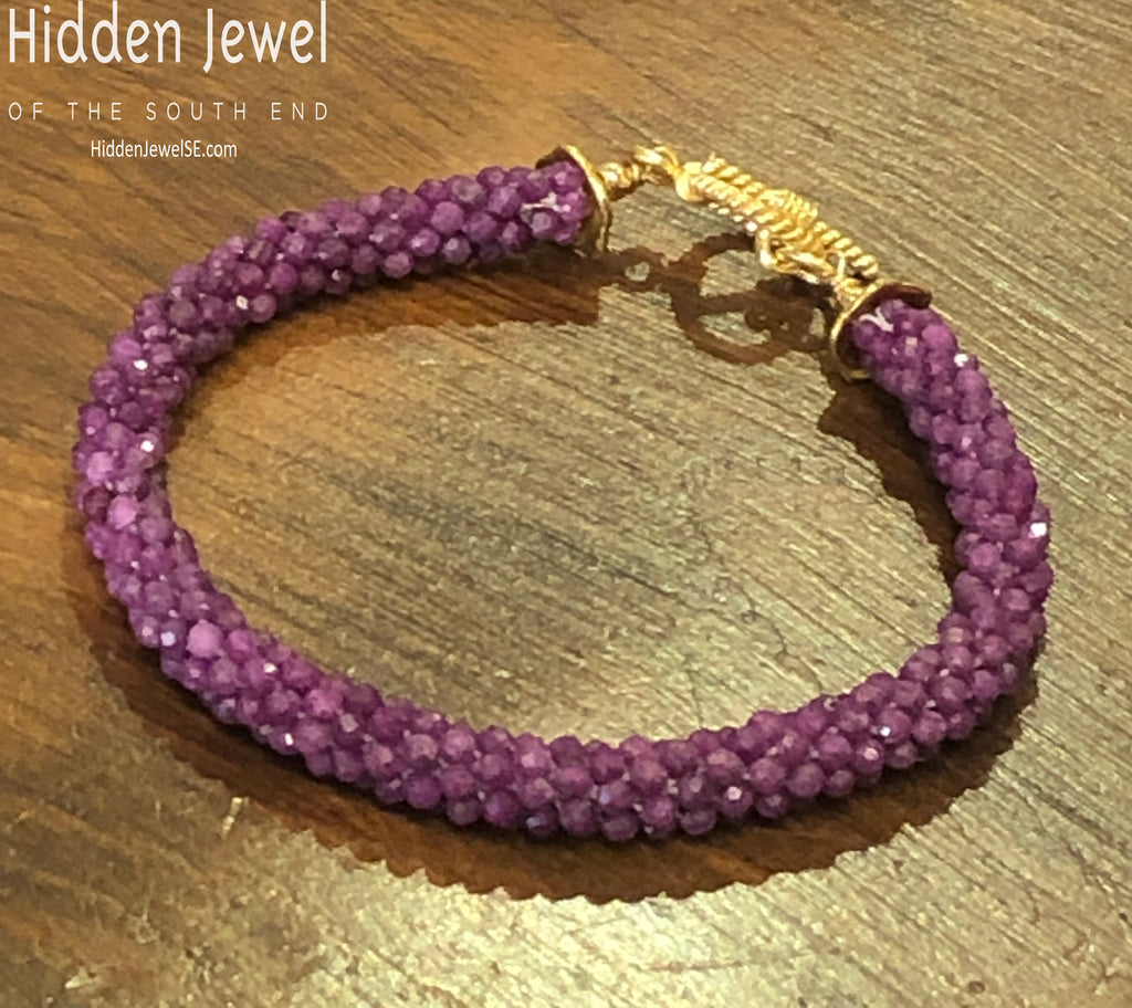 Ruby Gemstone Crocheted Bracelet, jewelry