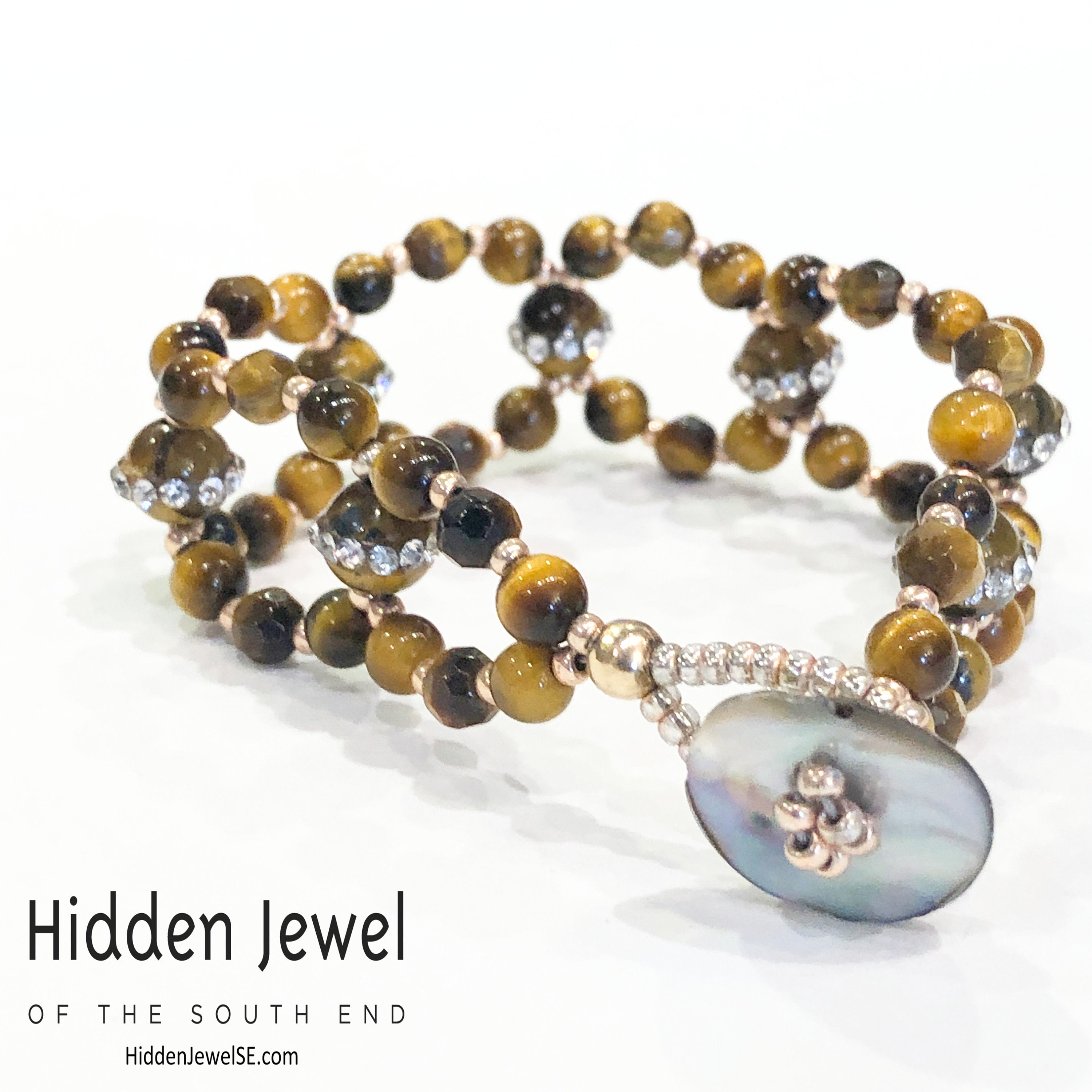 Tiger Eye Cross Weave Bracelet, Tiger Eye bracelet with CZ's, size 6''