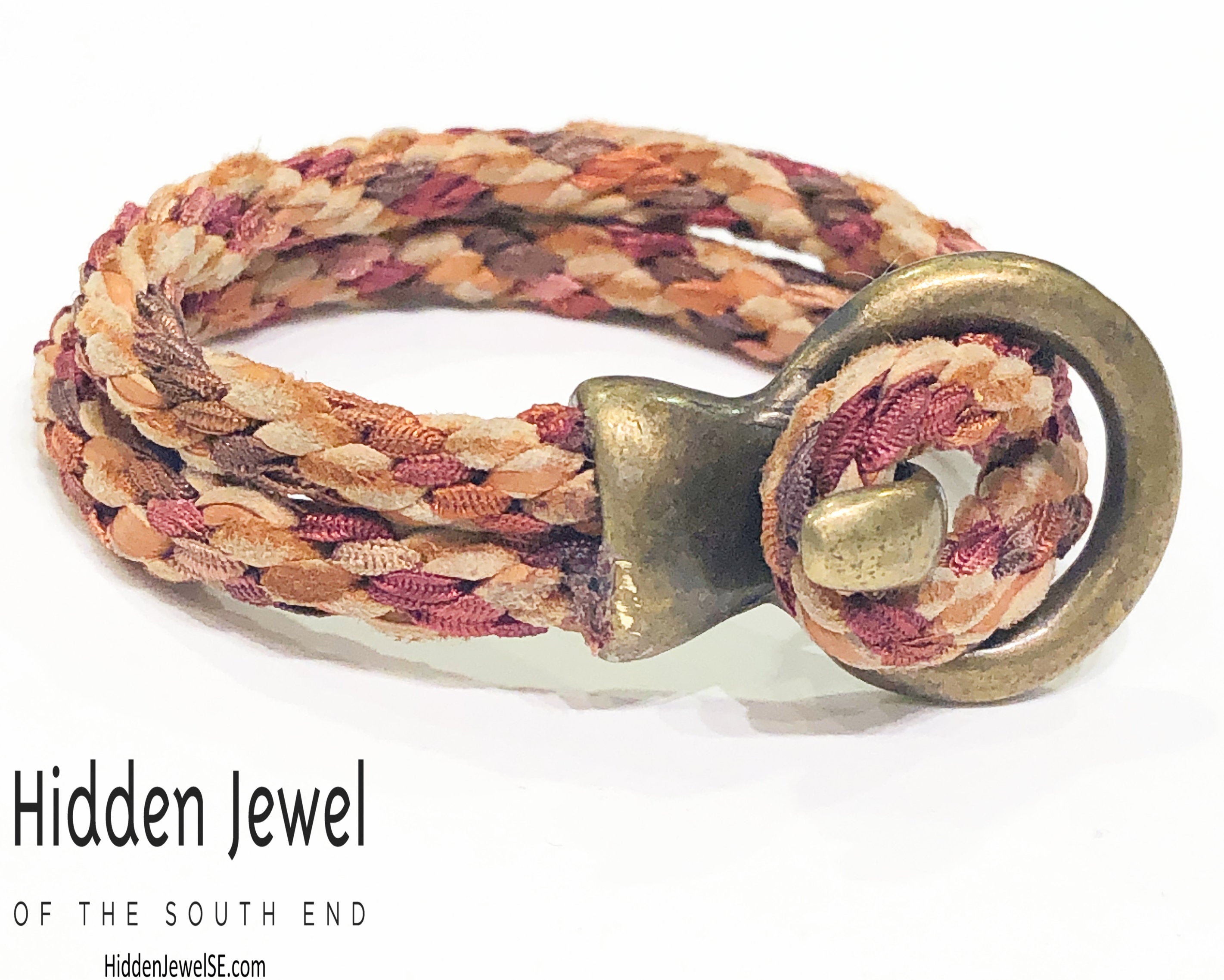 Brown Kumihimo Braided bracelet with brass hook clasp, sz 6.75