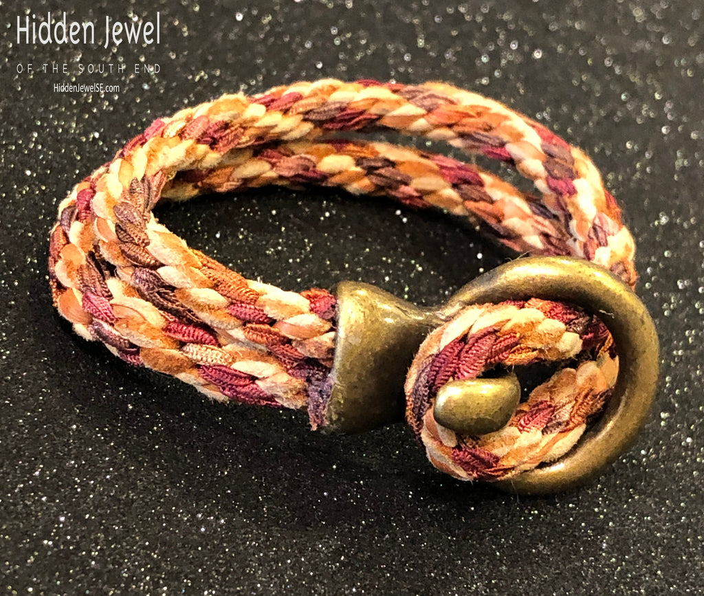 Brown Kumihimo Braided bracelet with brass hook clasp, sz 6.75