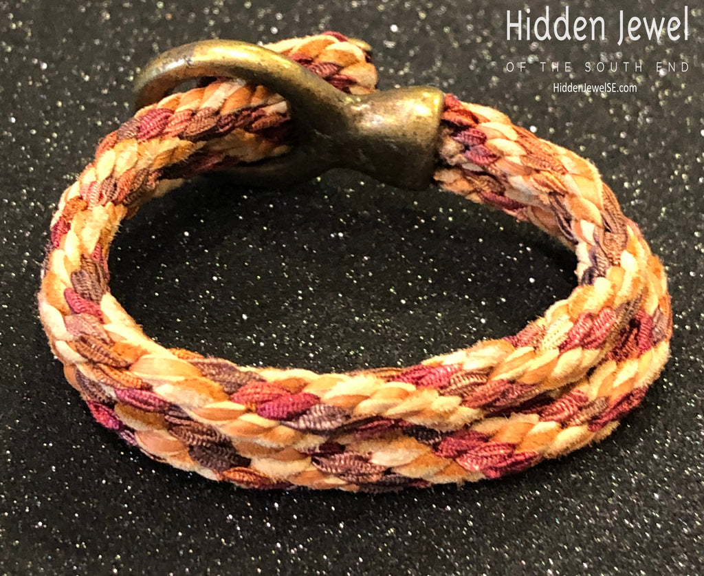 Brown Kumihimo Braided bracelet with brass hook clasp, sz 6.75