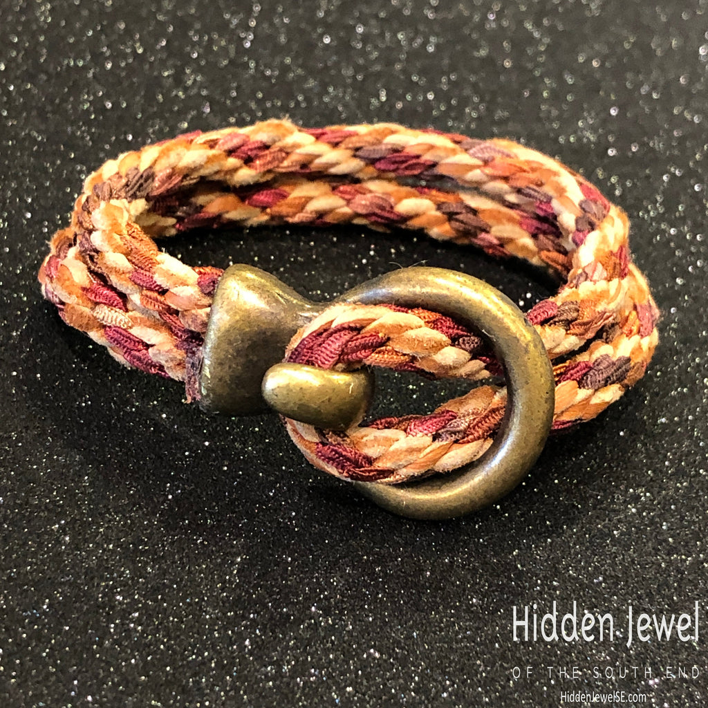 Brown Kumihimo Braided bracelet with brass hook clasp, sz 6.75