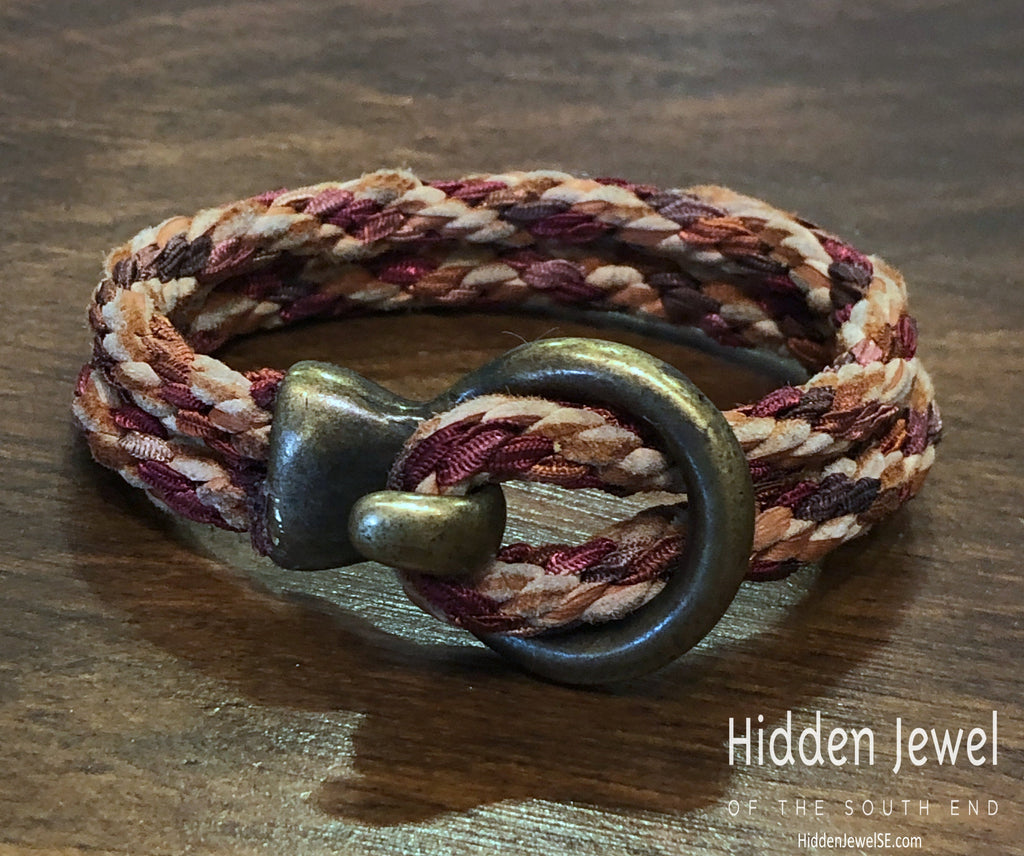 Brown Kumihimo Braided bracelet with brass hook clasp, sz 6.75