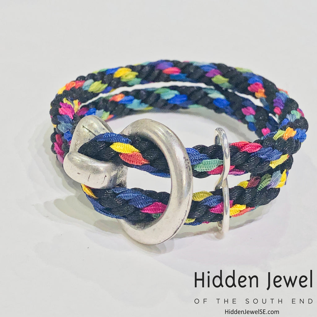 Black and Rainbow Kumihimo Braided bracelet, jewelry